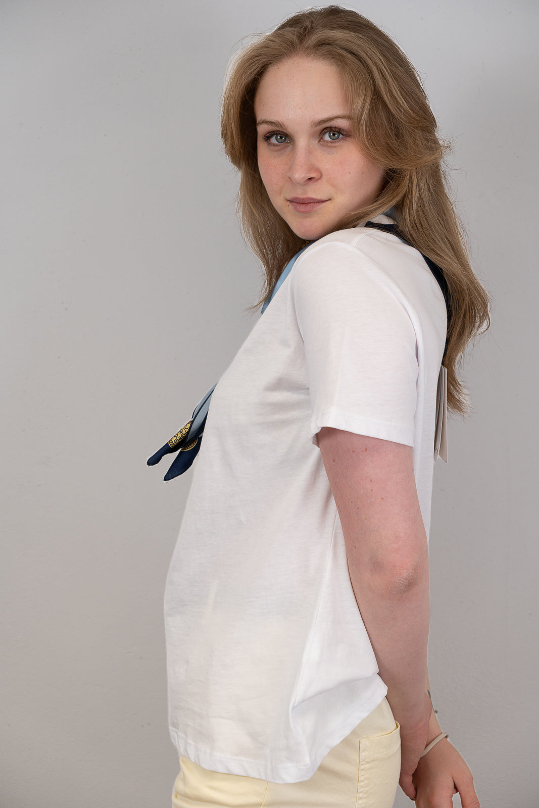 White T-Shirt with Detachable Scarf