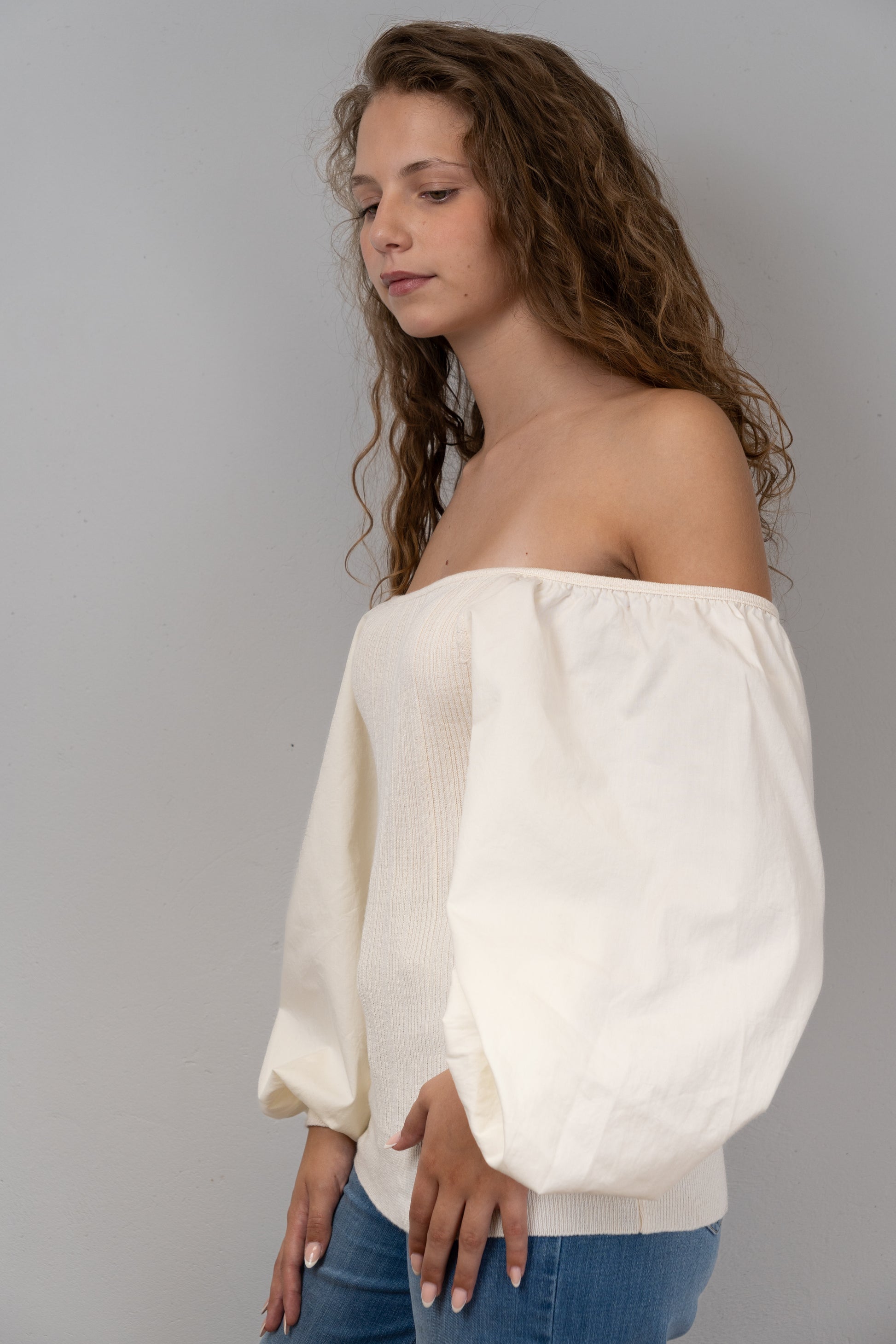 Puff-Sleeve Knit Top