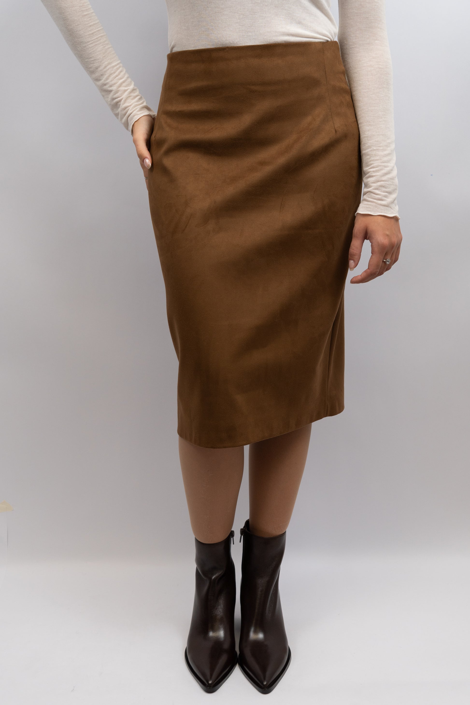 Faux Suede Midi Skirt