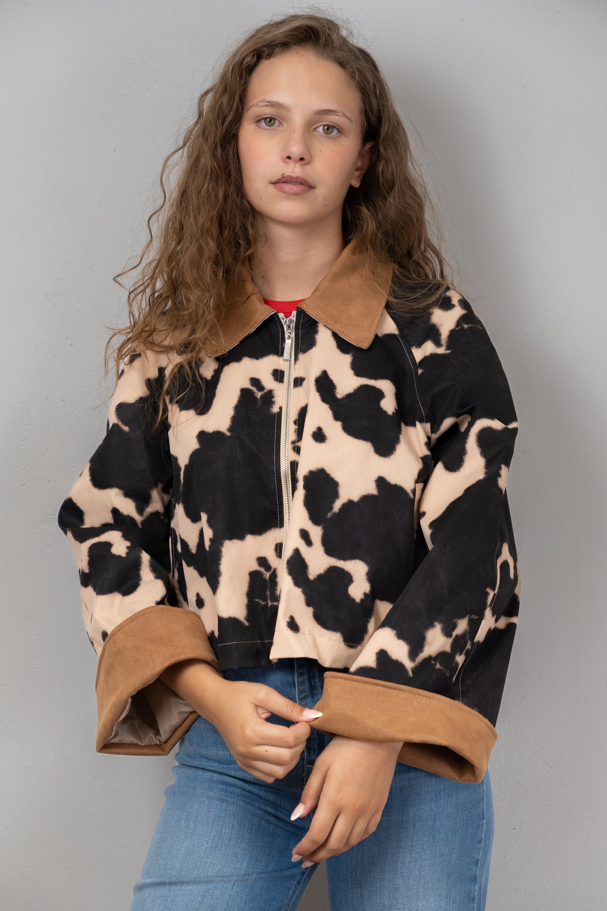 Cow Print Cropped Jacket