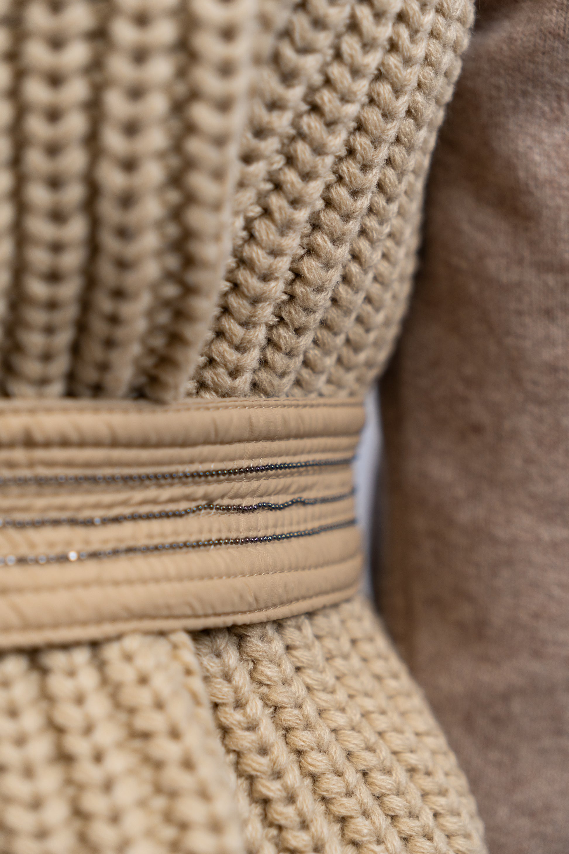 Quilted Knit-Back Belted Vest