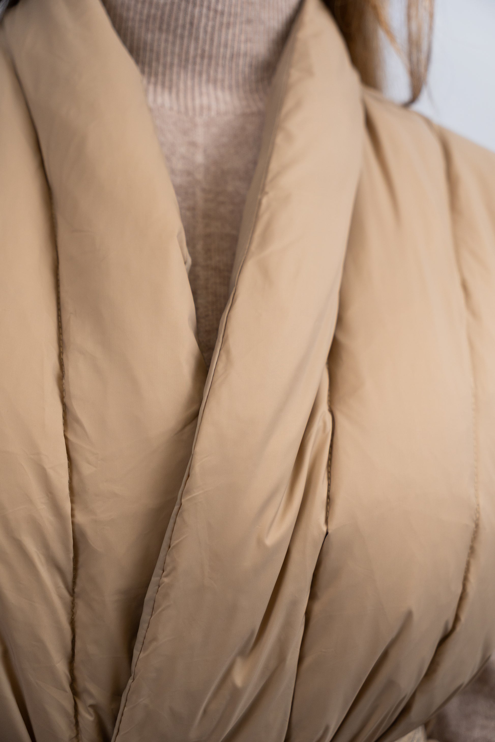 Quilted Knit-Back Belted Vest