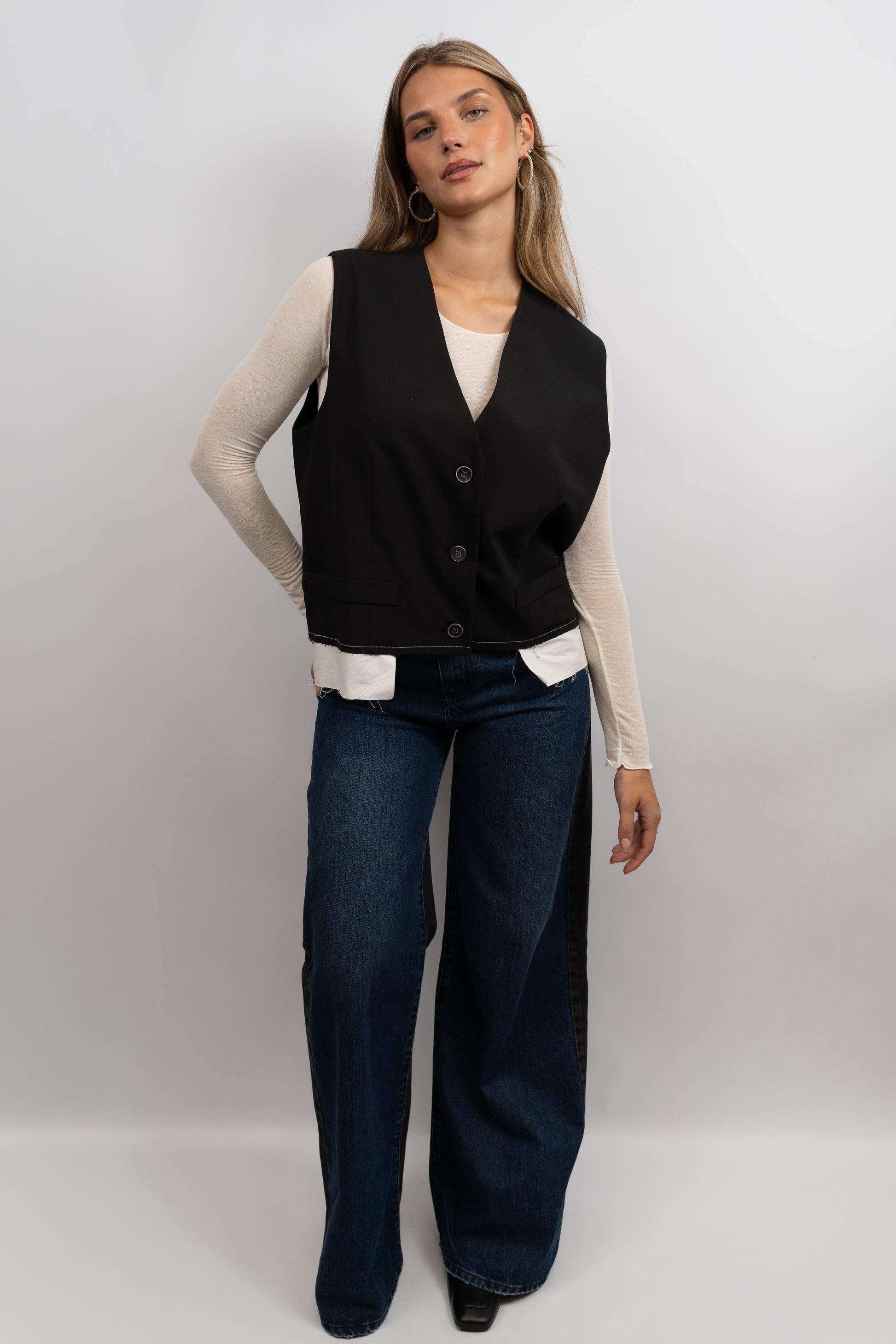 Two-Tone Wide-Leg Jeans