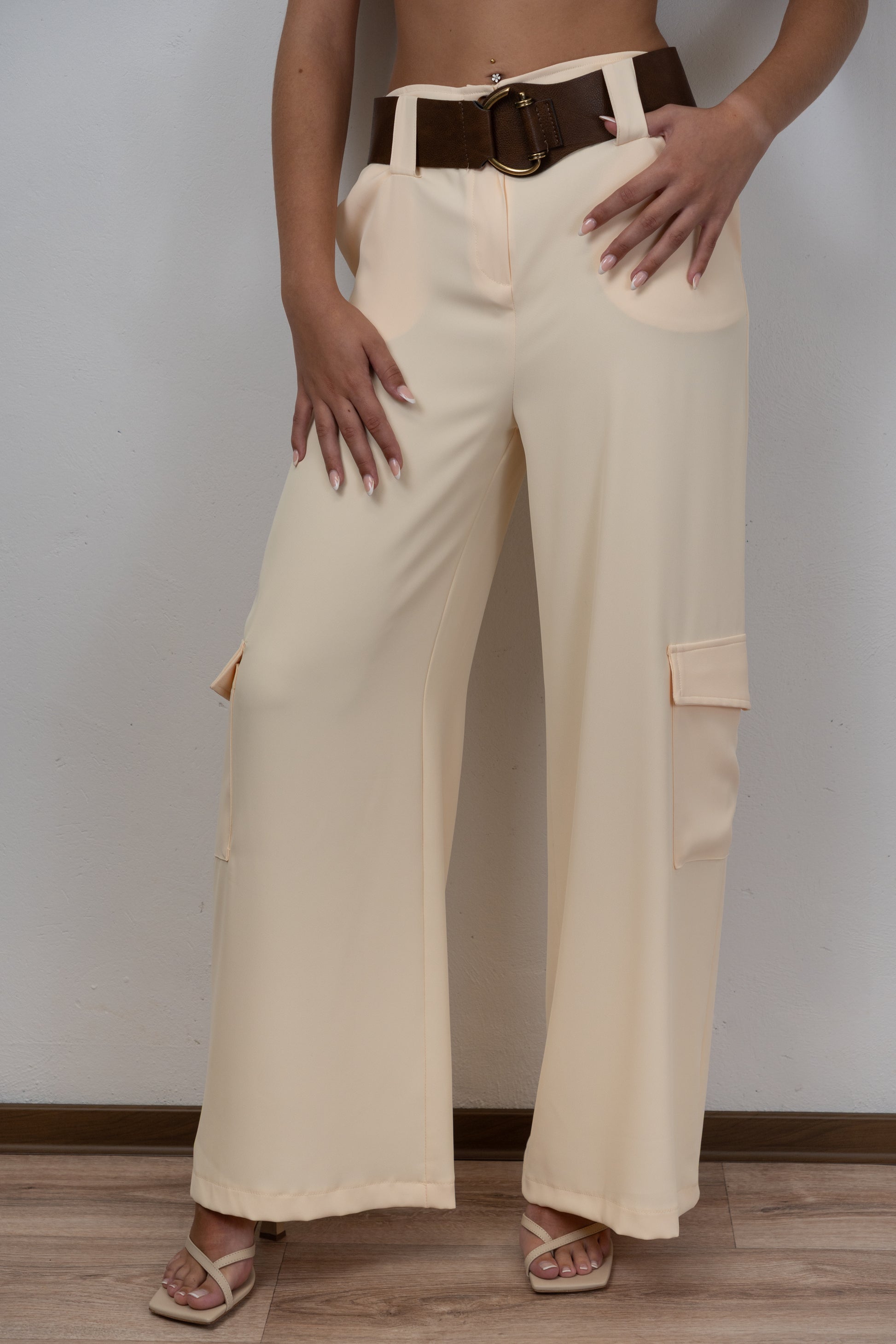 Yellow Wide-Legged Cargo Pants