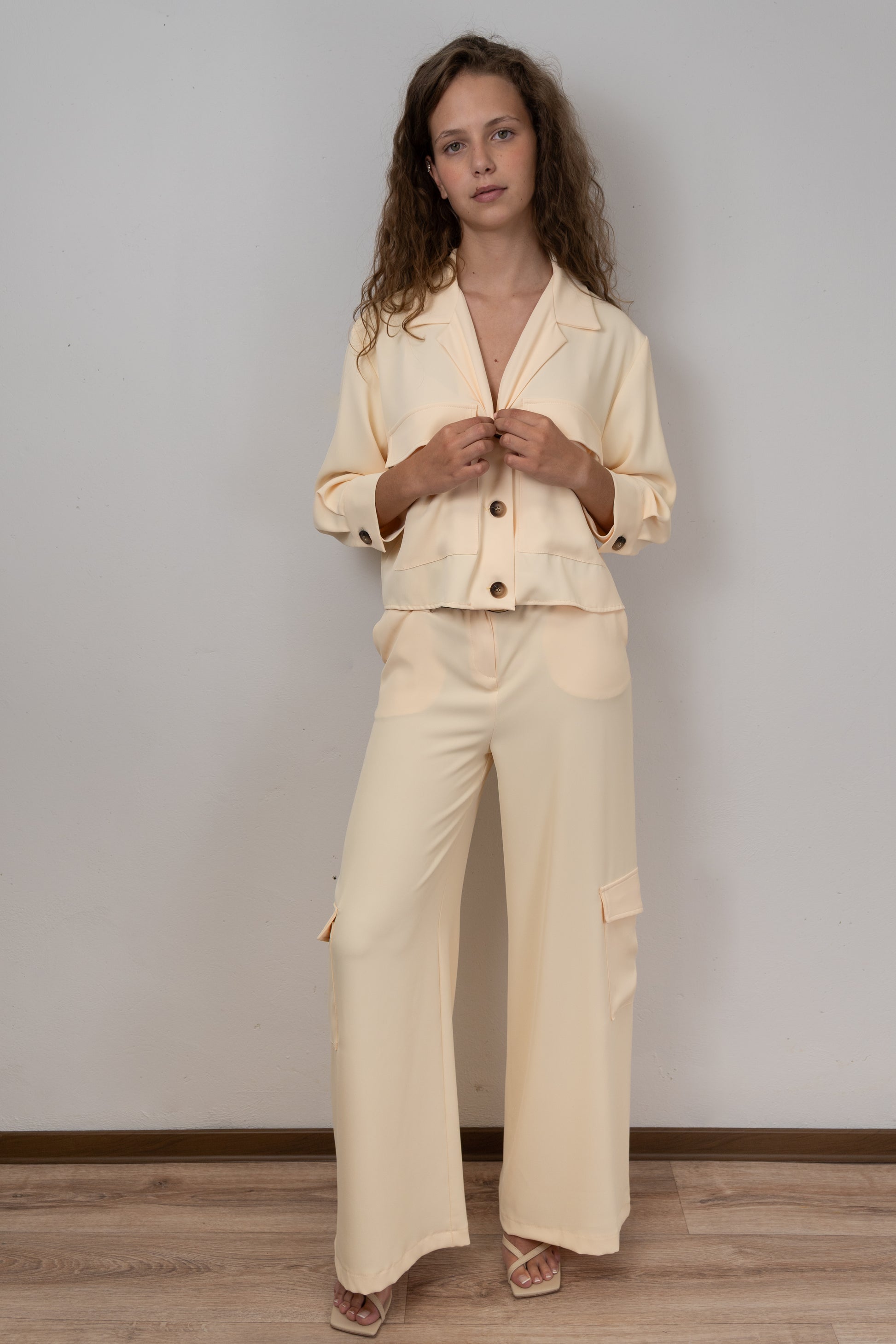 Yellow Wide-Legged Cargo Pants