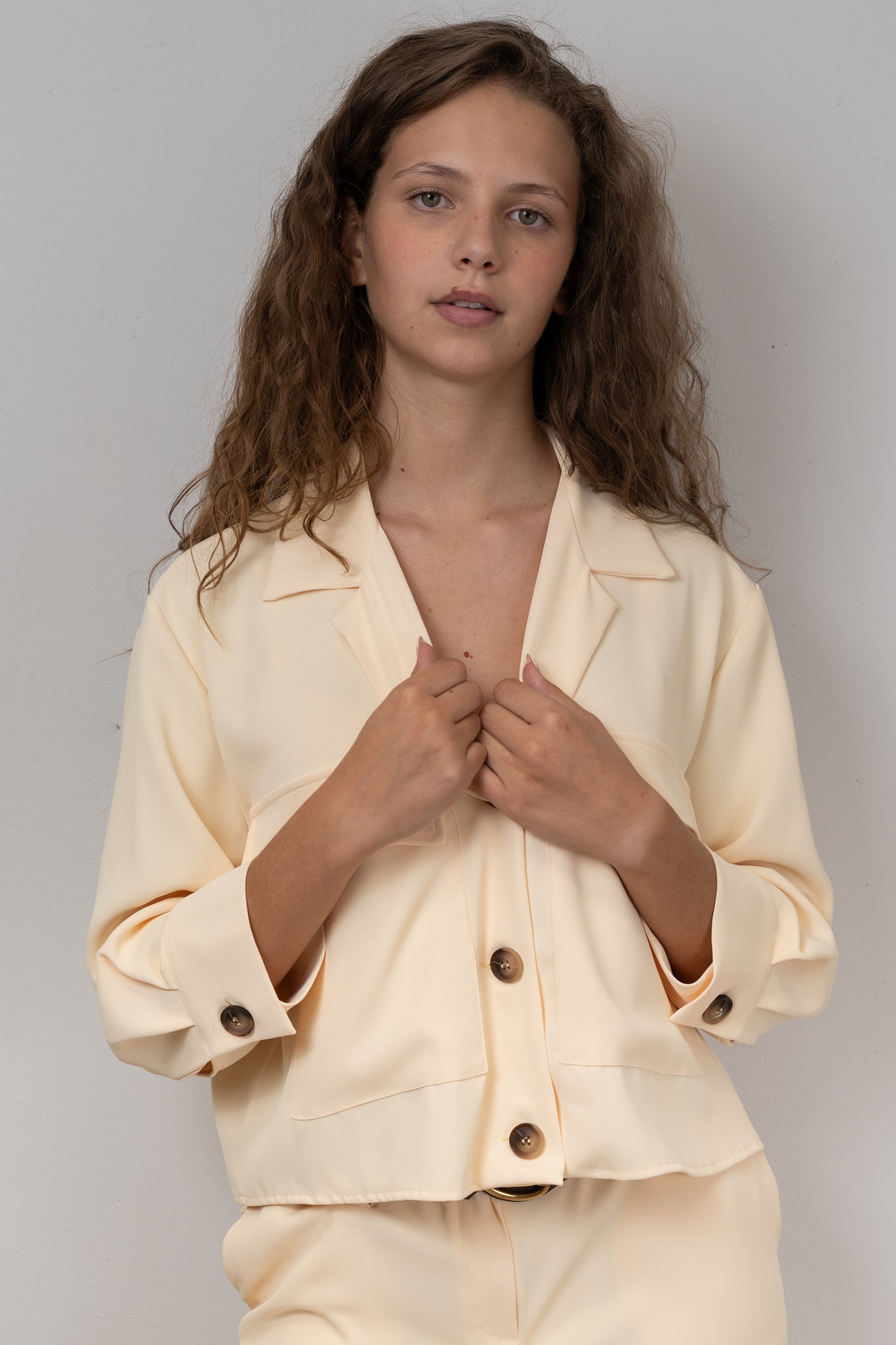 Buttercup Yellow Cropped Shirt-Blazer