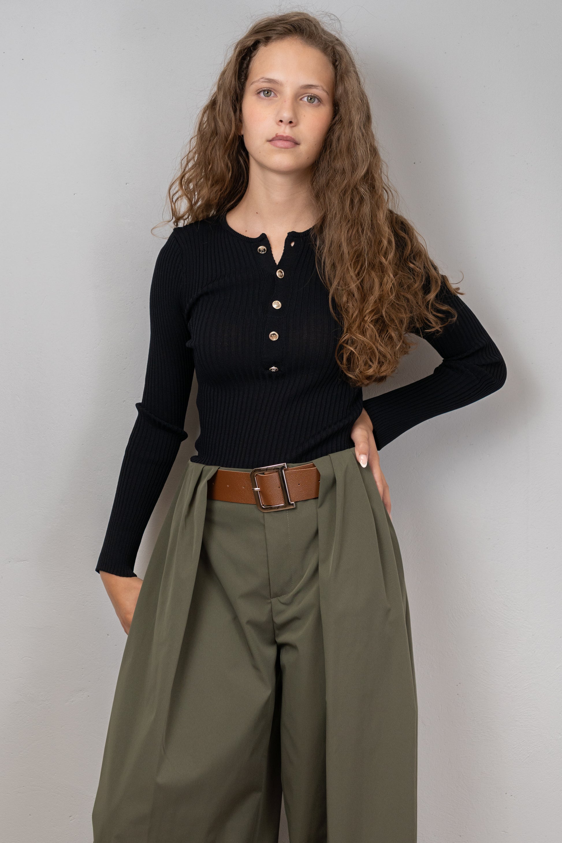 Button-Up Crew Neck Knit