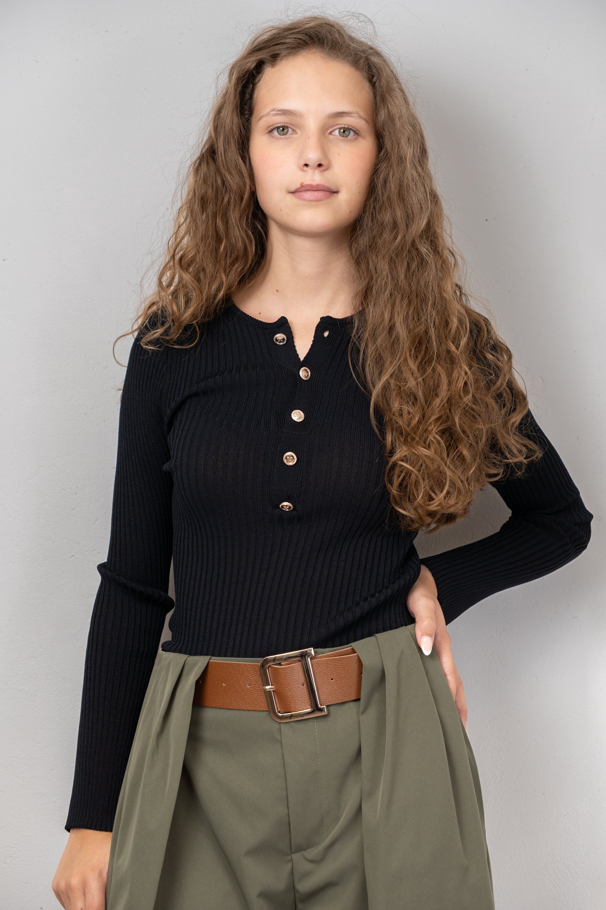 Button-Up Crew Neck Knit