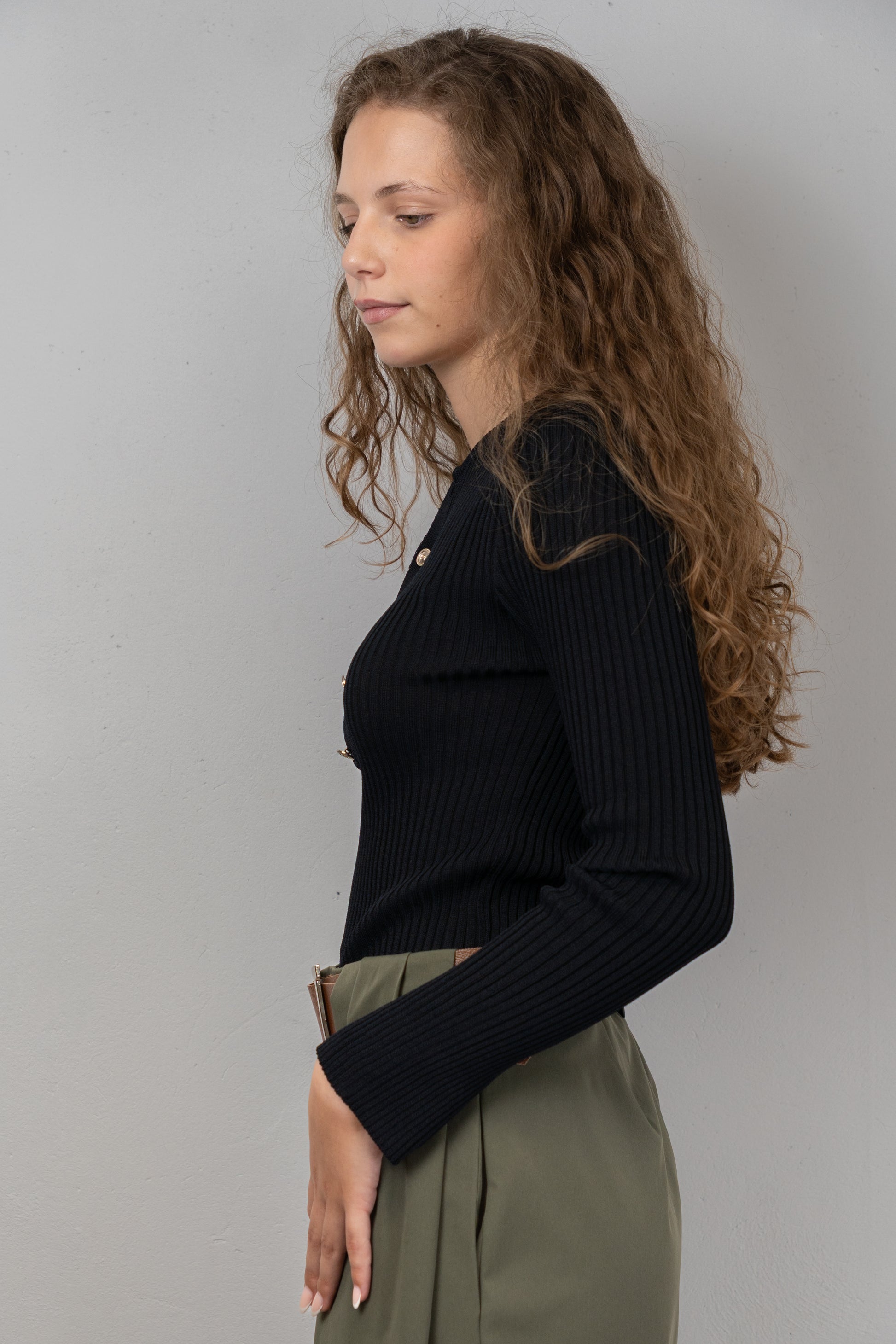 Button-Up Crew Neck Knit