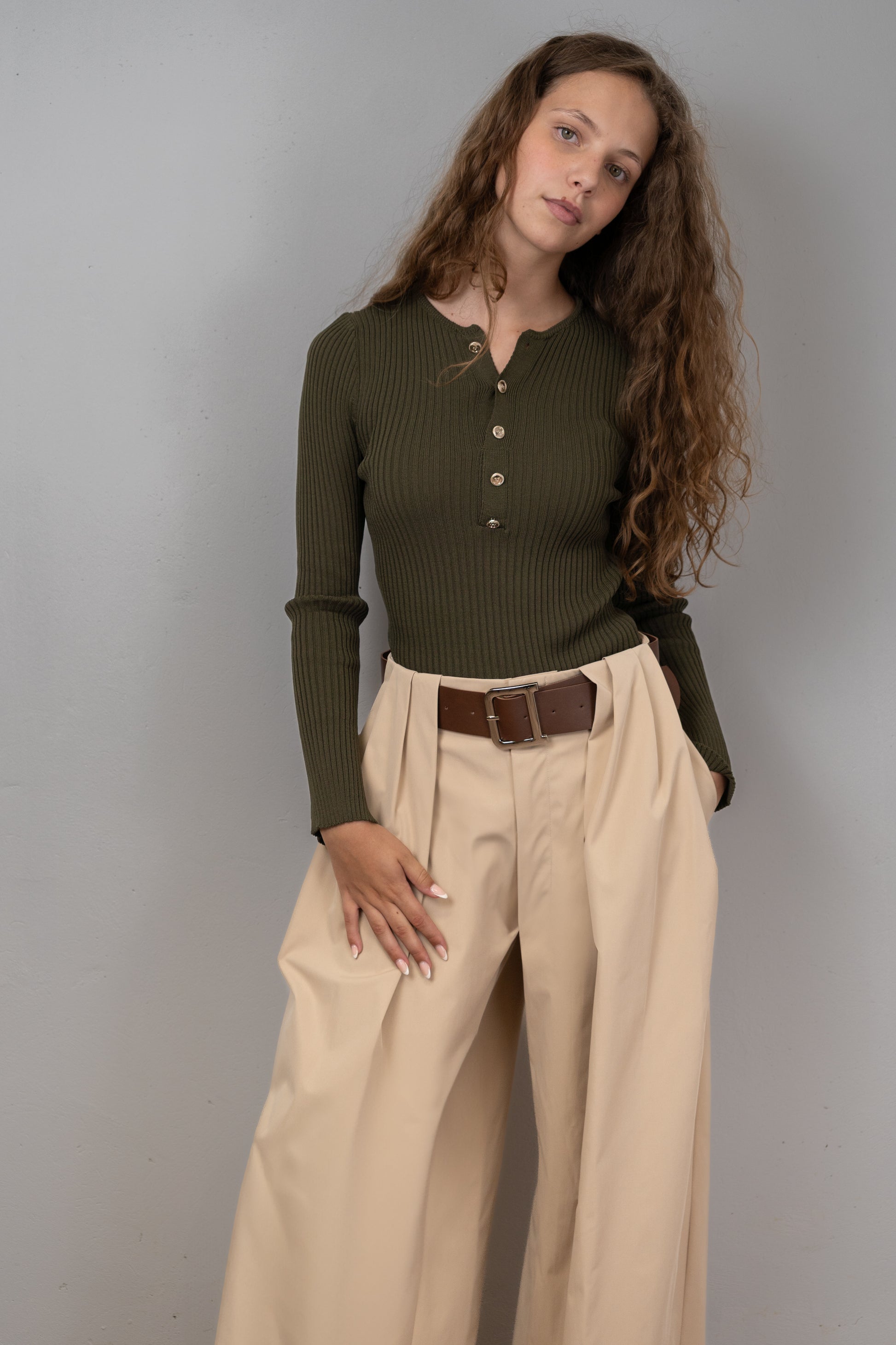 Button-Up Crew Neck Knit