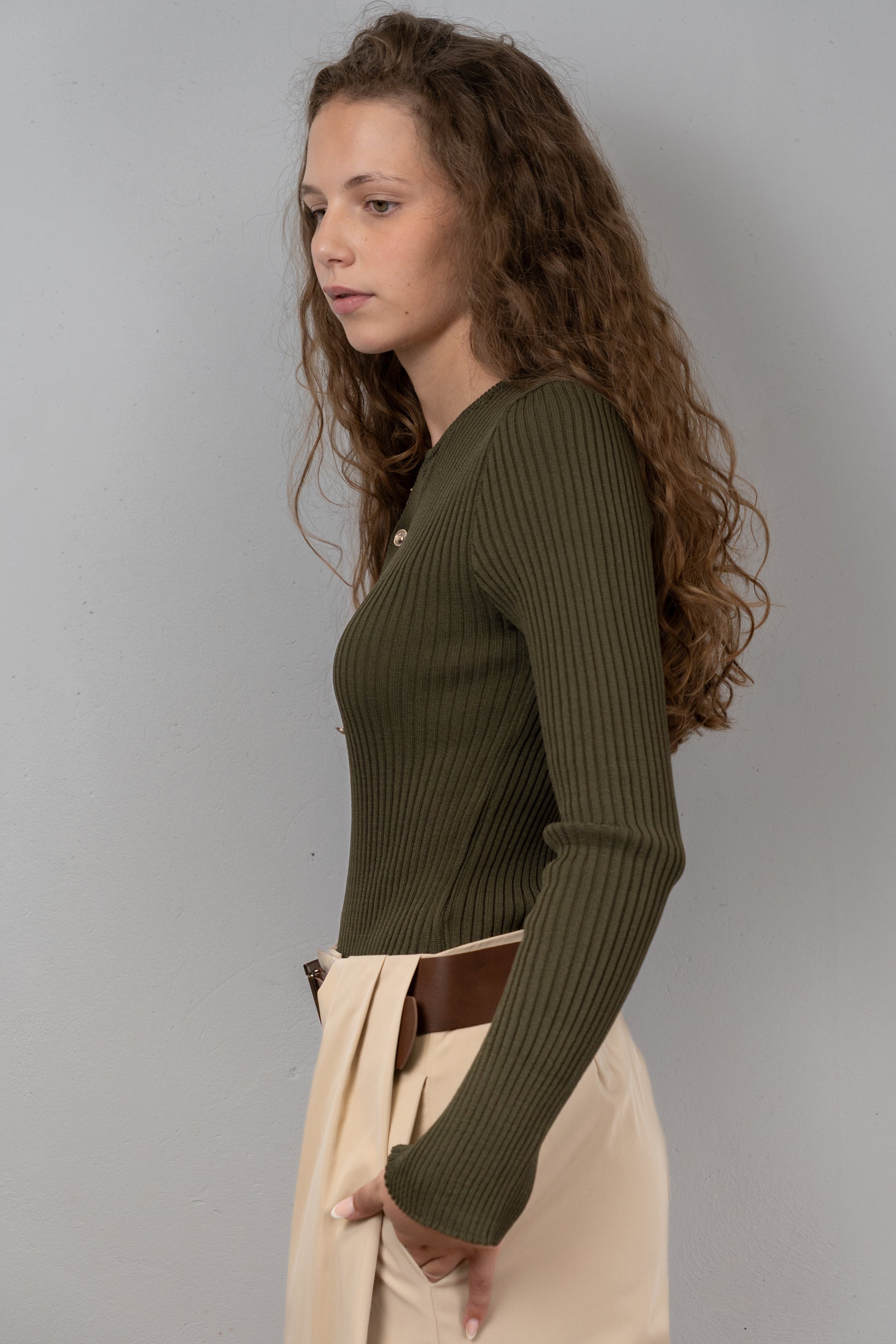 Button-Up Crew Neck Knit