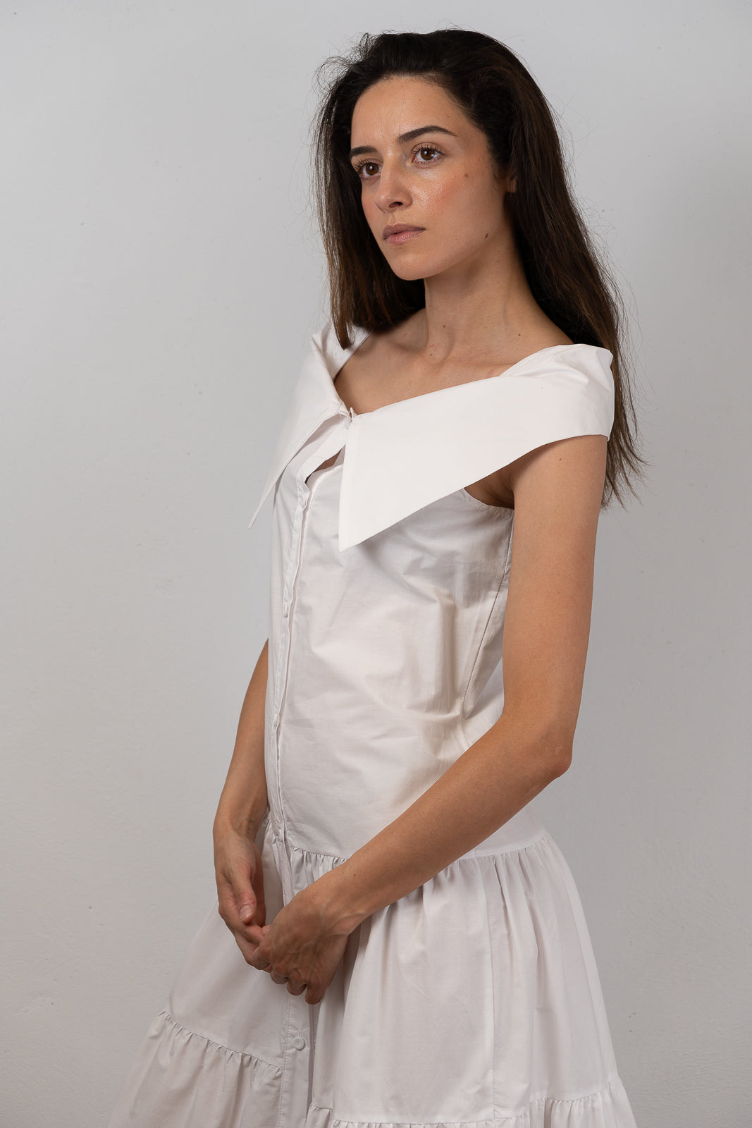 White Off-the-Shoulders Maxi Shirt Dress