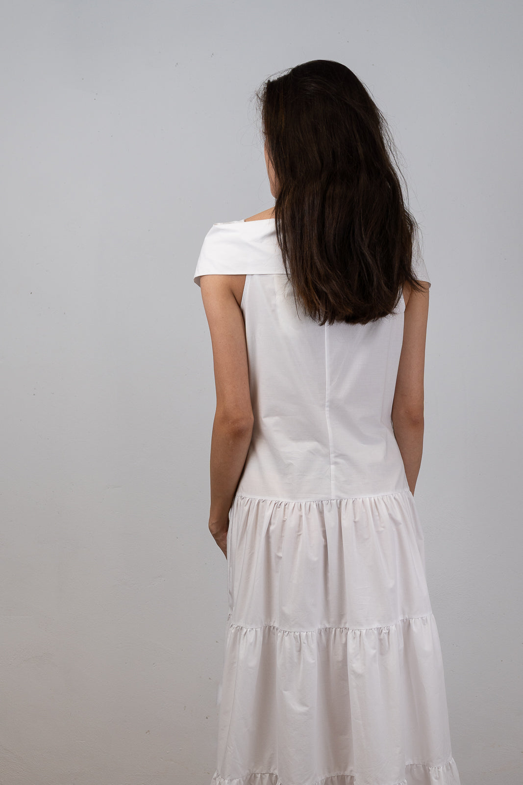 White Off-the-Shoulders Maxi Shirt Dress