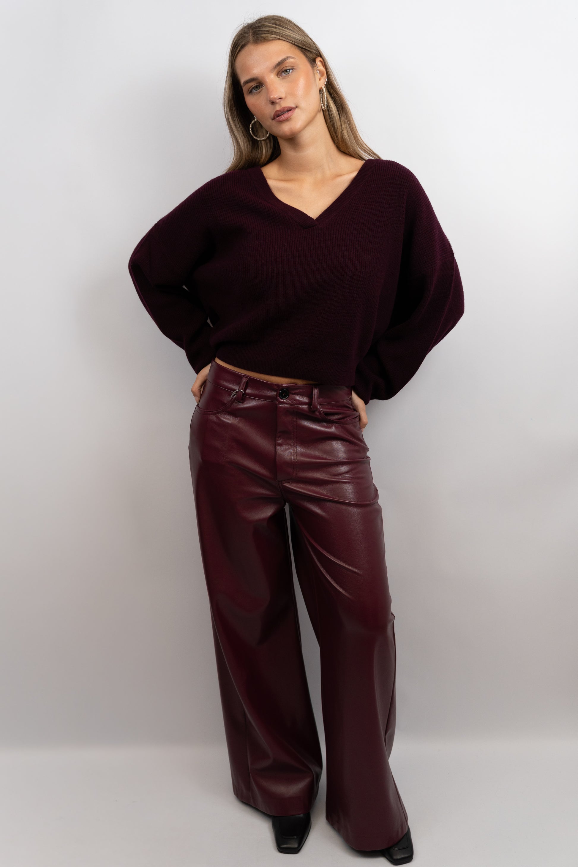 Wide-Leg Faux Leather Trousers