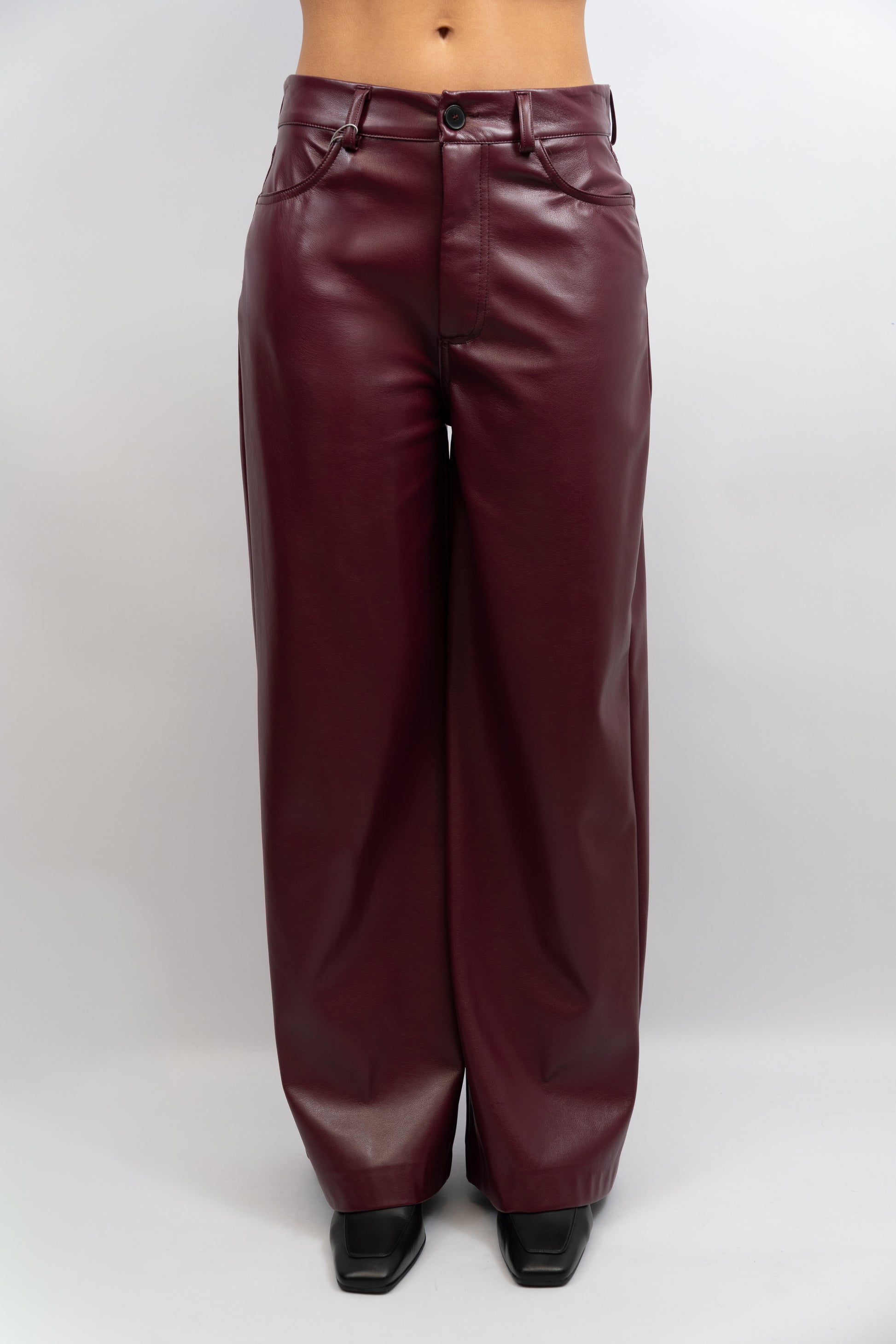 Wide-Leg Faux Leather Trousers