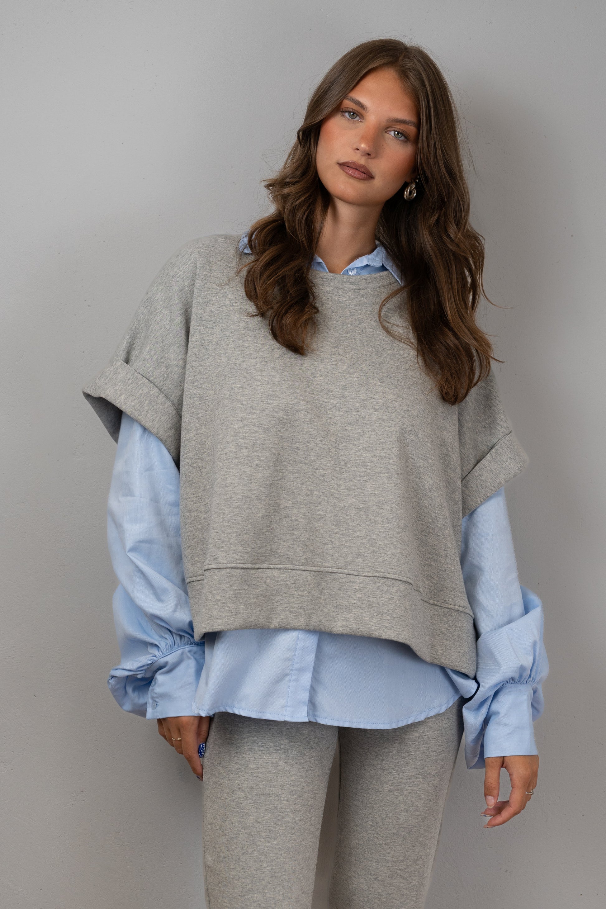 Grey Layered Sweatshirt-Shirt