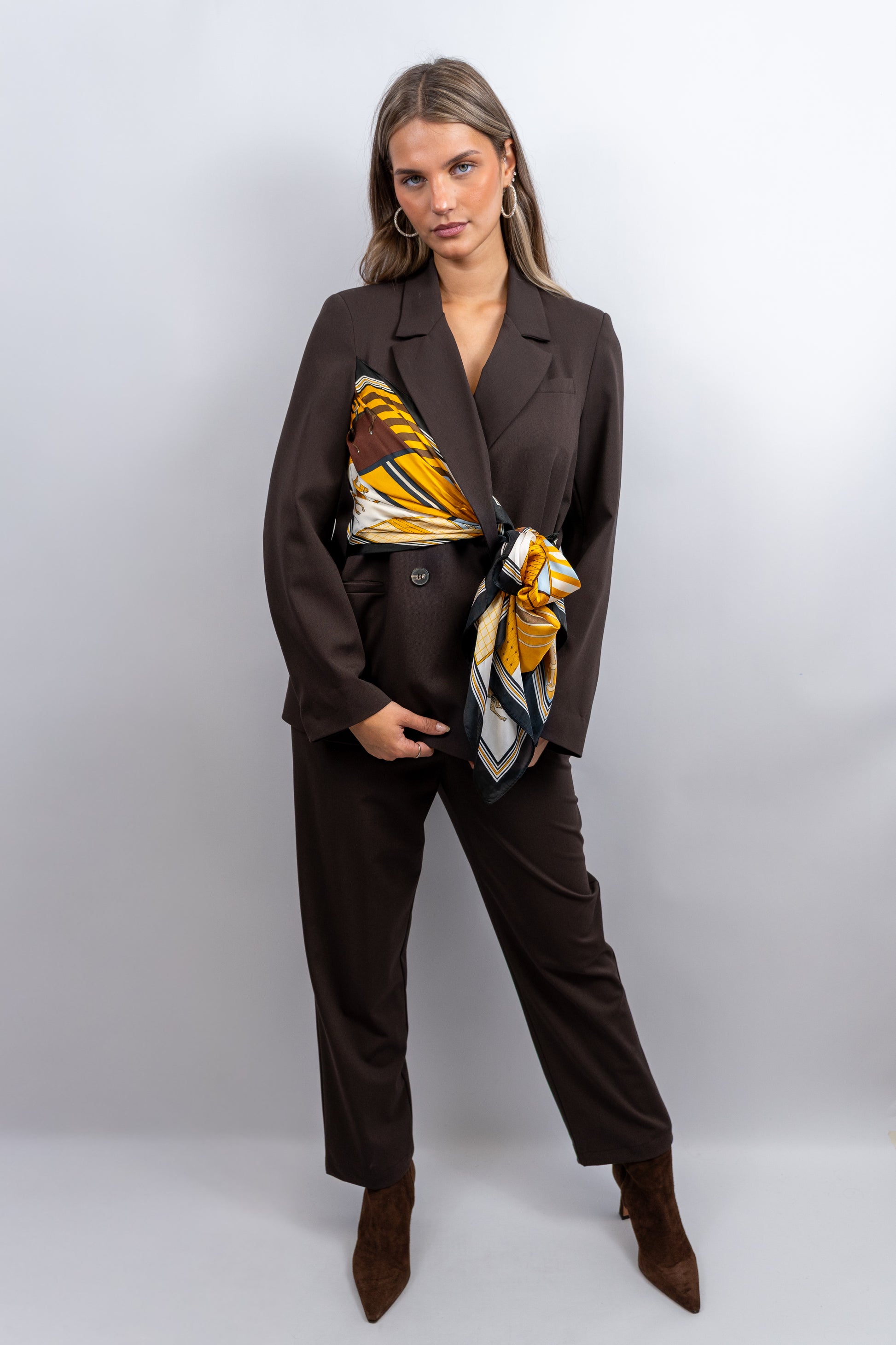 Pleated Cigarette Trousers with Scarf