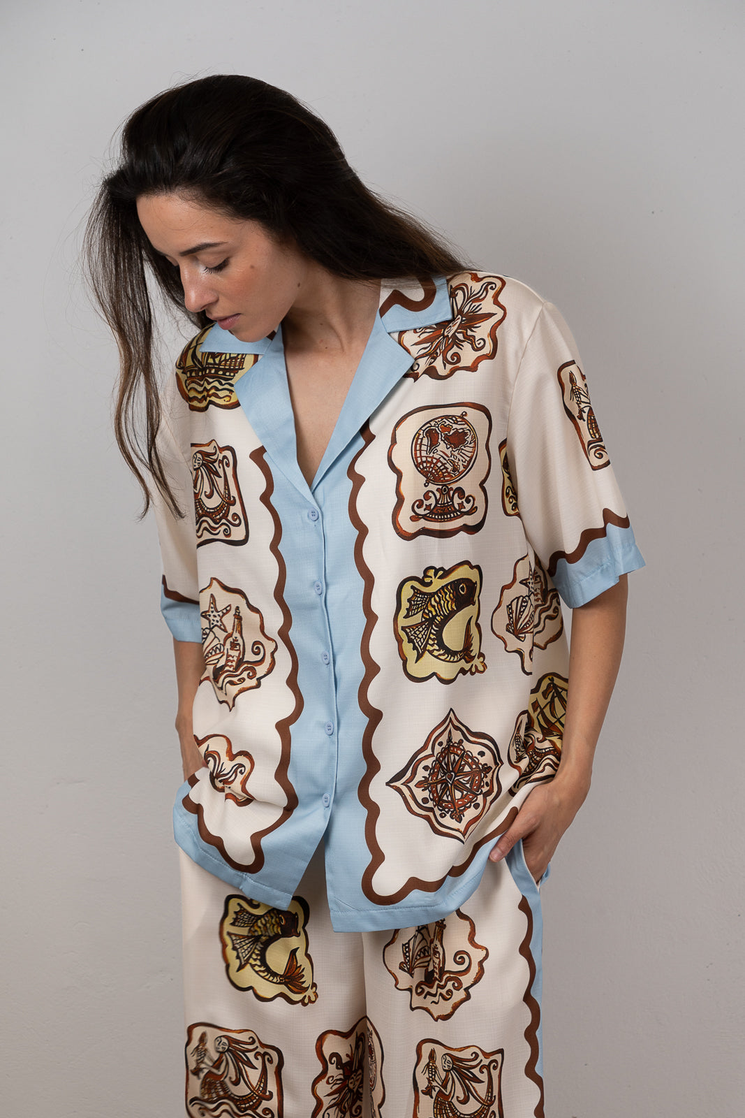 Ivory Nautical-Print Two-Piece Set