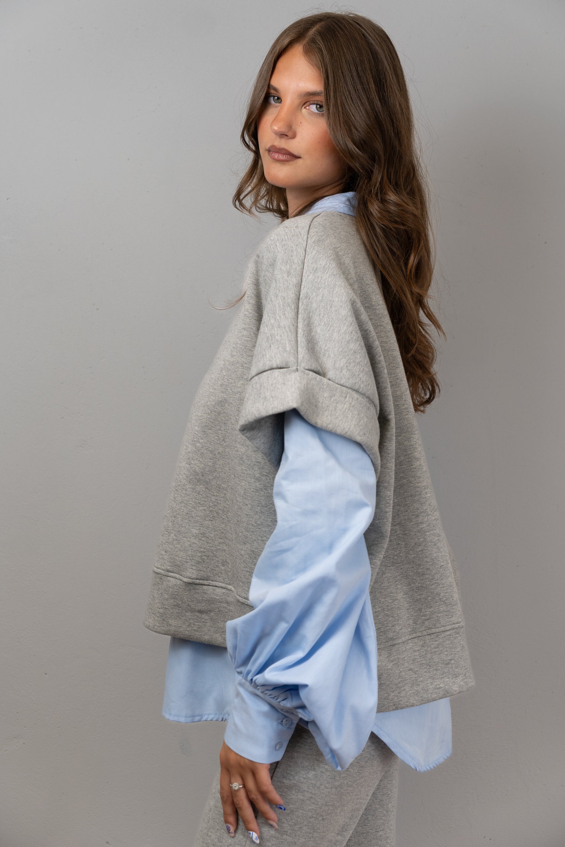 Grey Layered Sweatshirt-Shirt