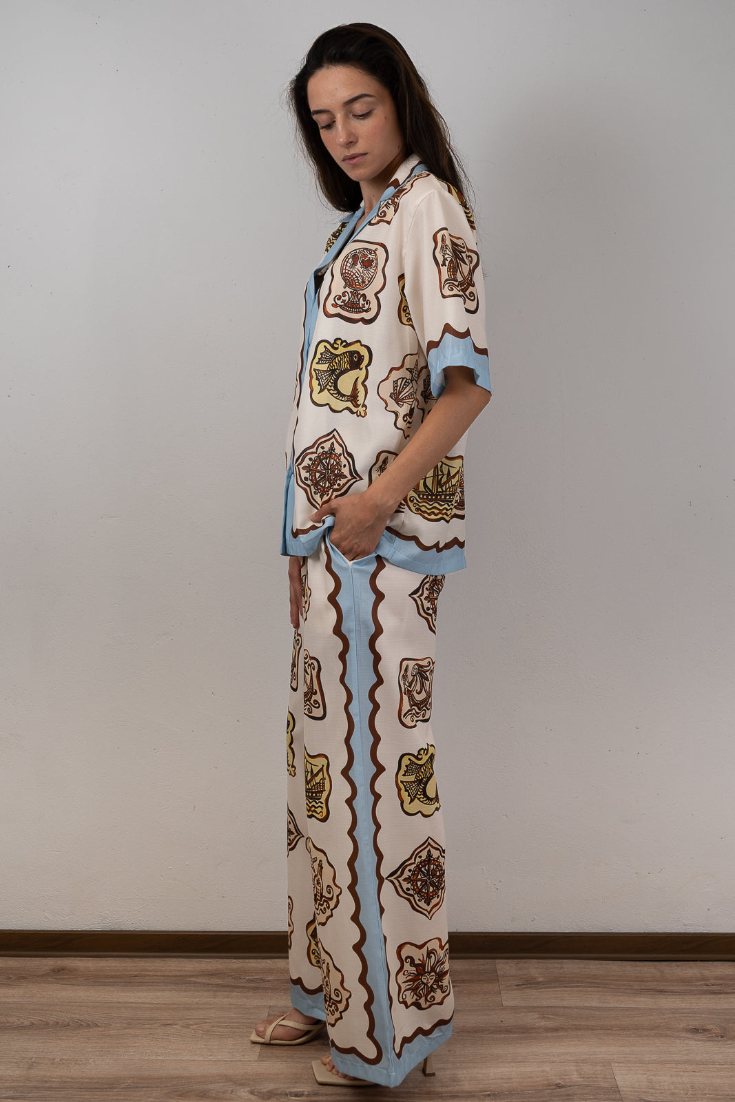 Ivory Nautical-Print Two-Piece Set