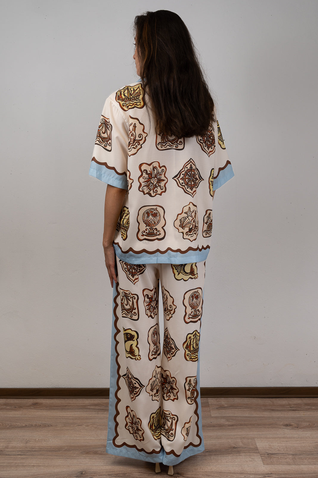 Ivory Nautical-Print Two-Piece Set