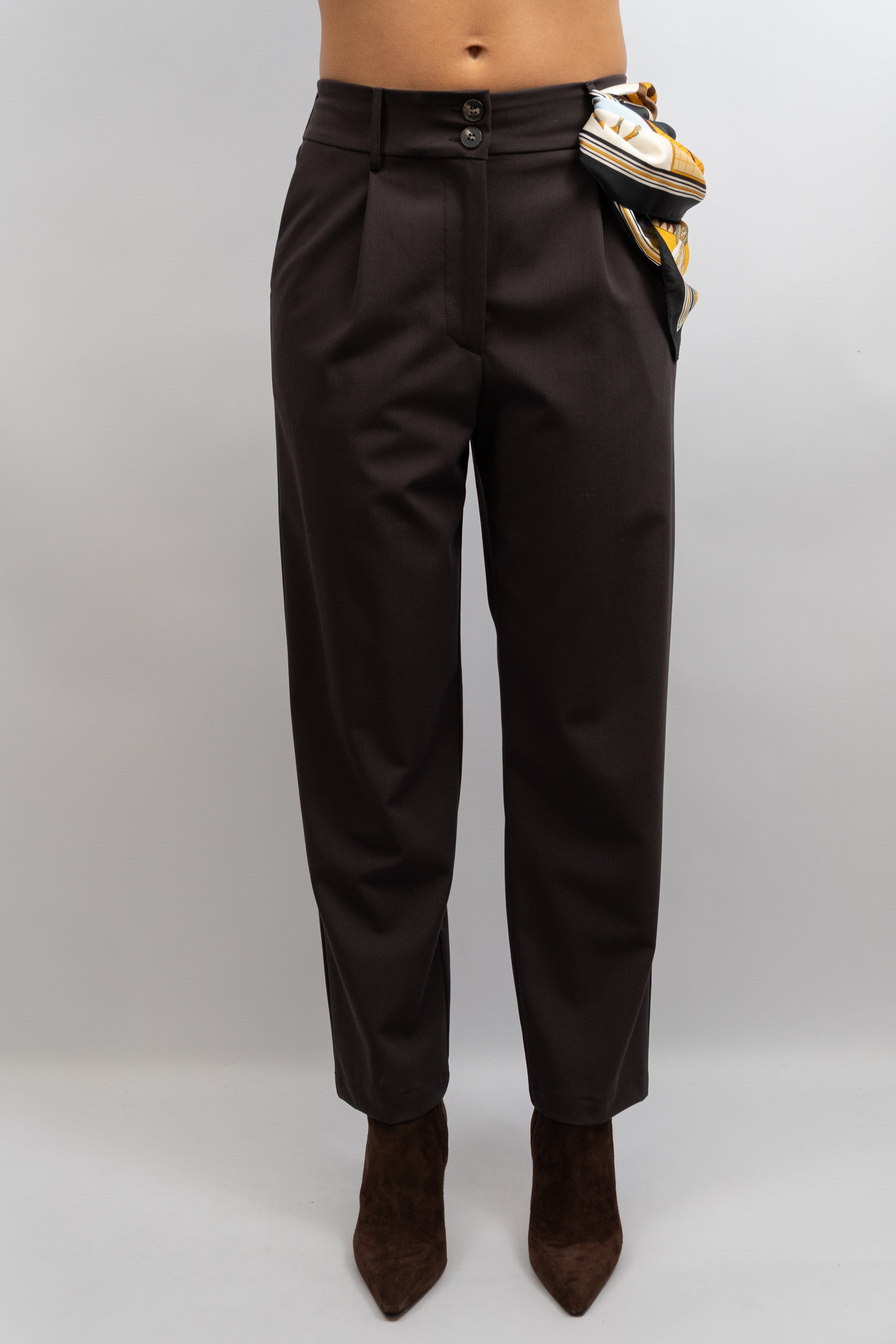 Pleated Cigarette Trousers with Scarf