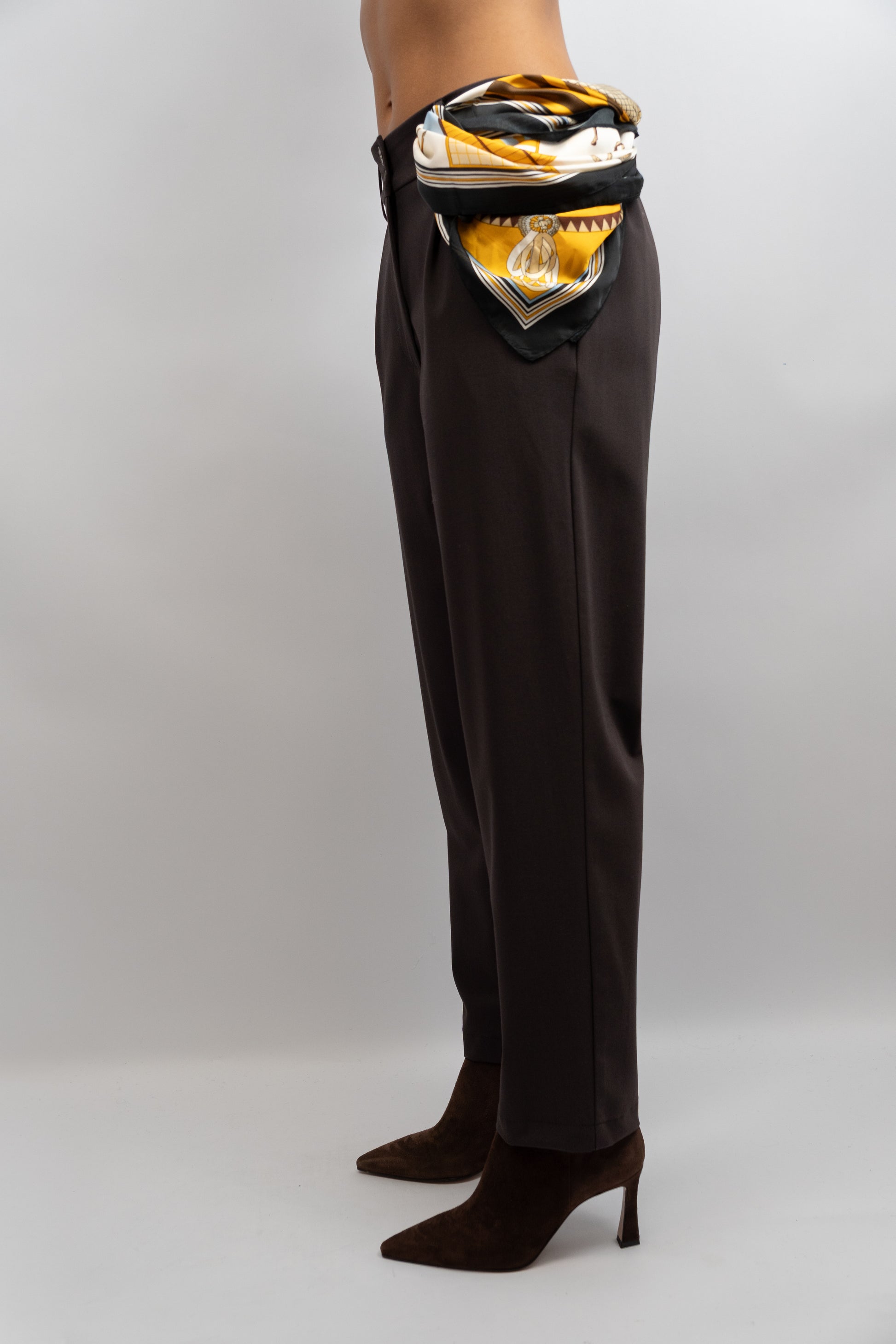 Pleated Cigarette Trousers with Scarf