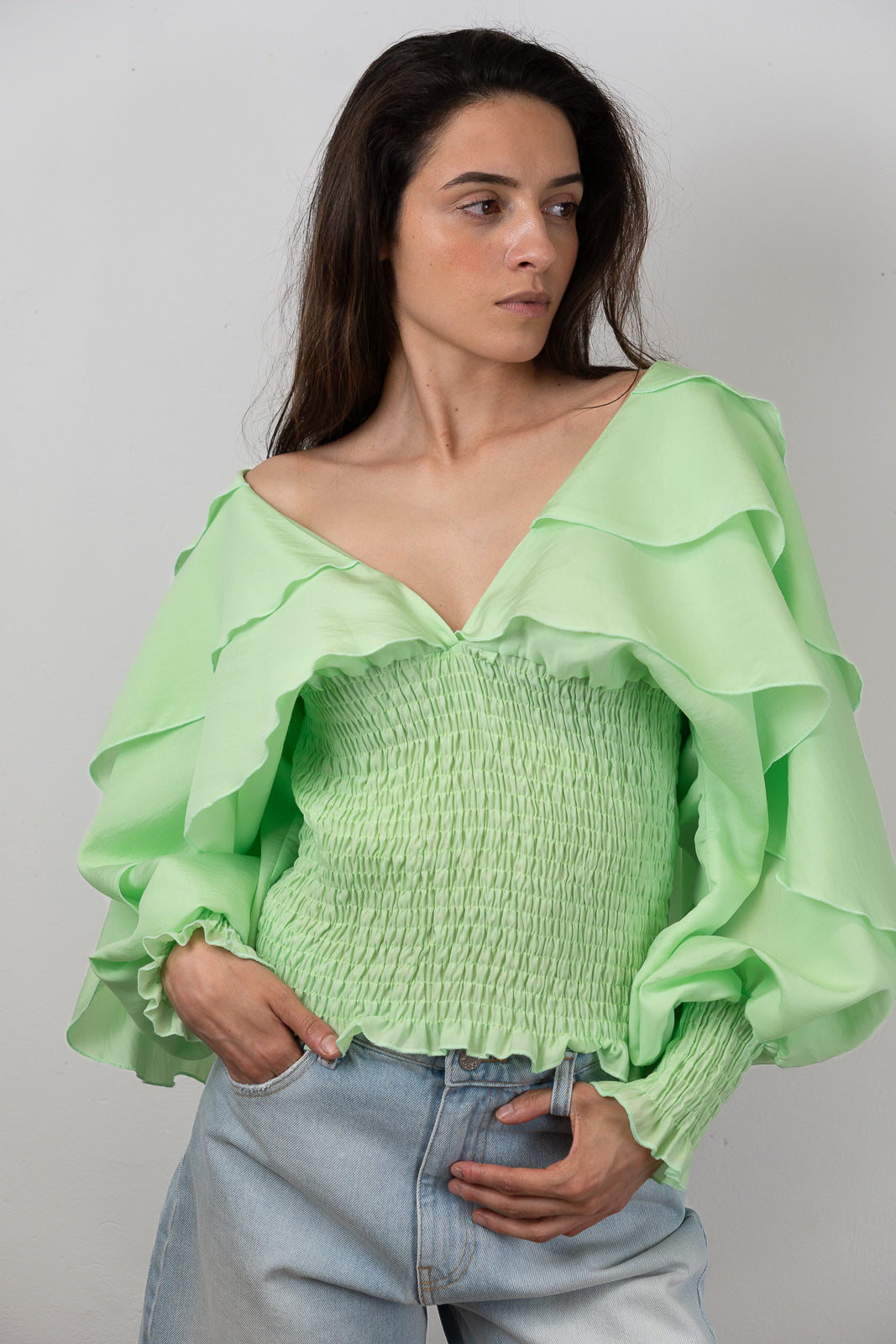 Ruffled-Sleeve Blouse