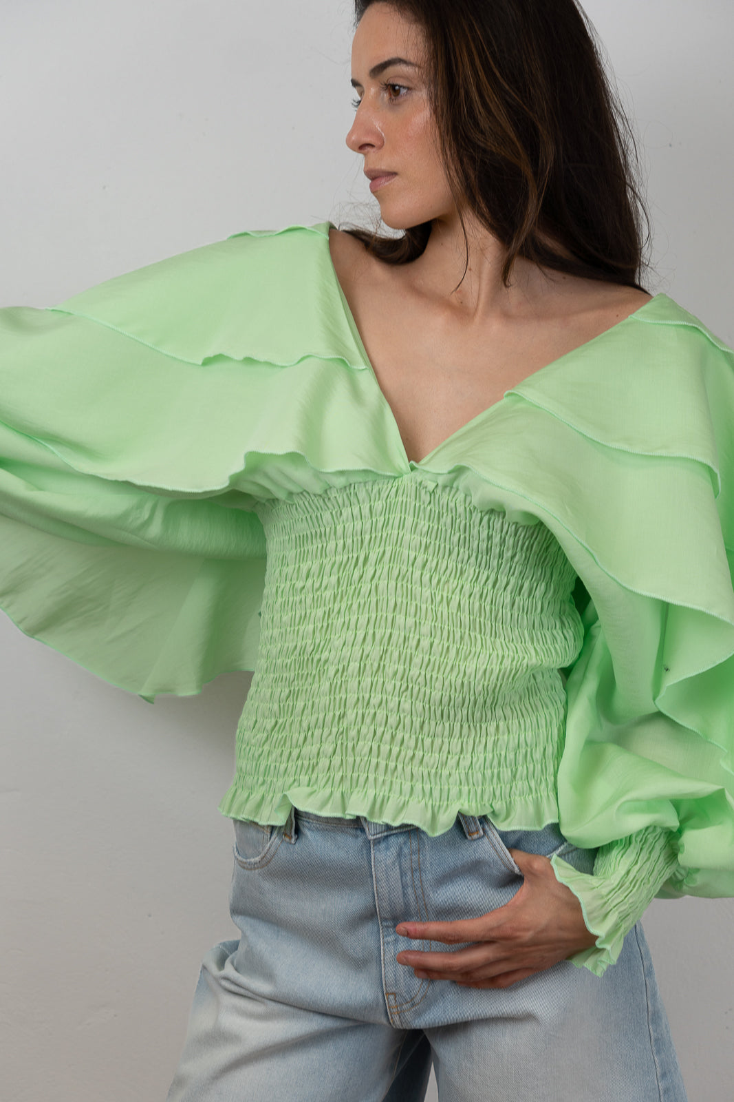 Ruffled-Sleeve Blouse