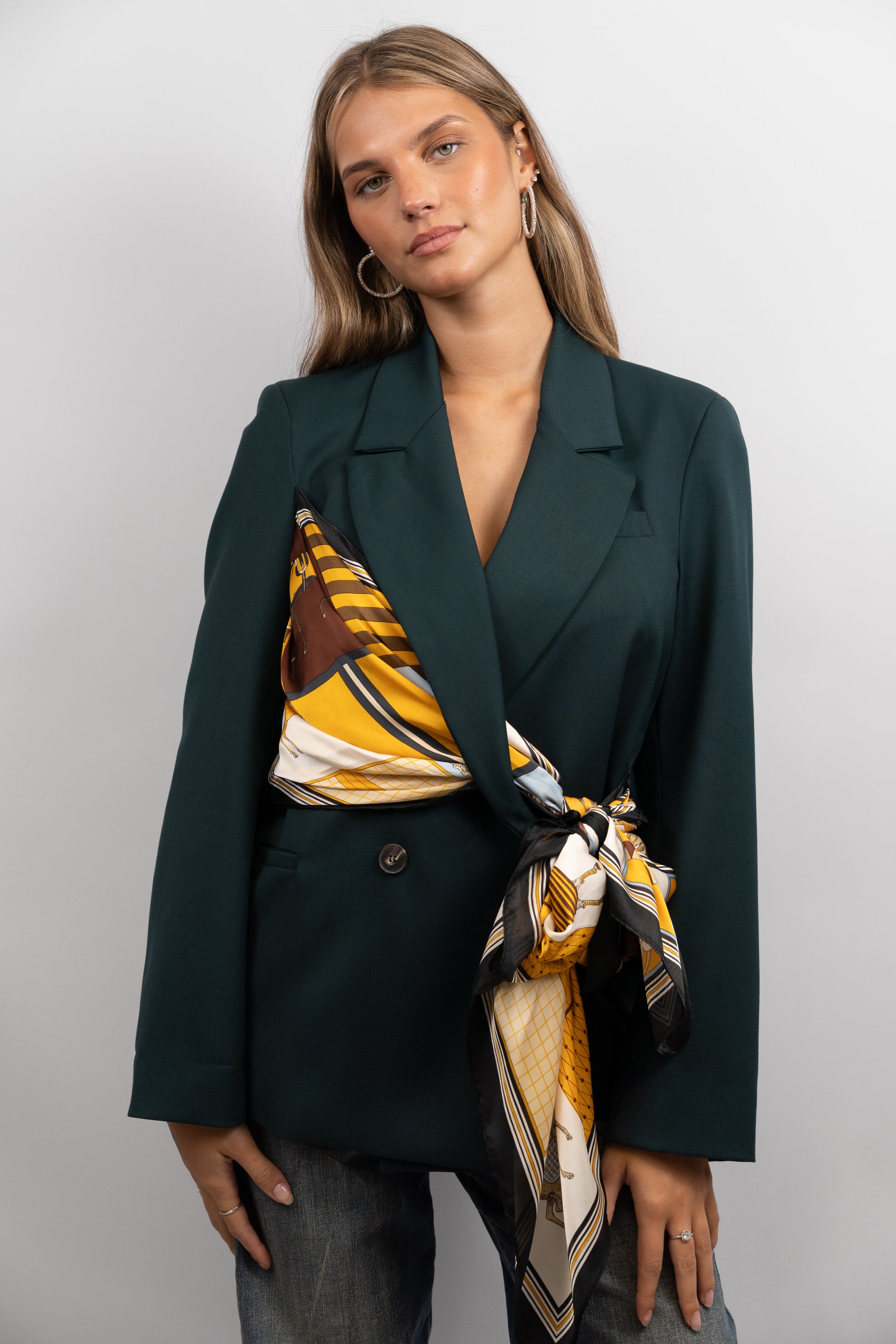 Blazer With Integrated Silk Scarf