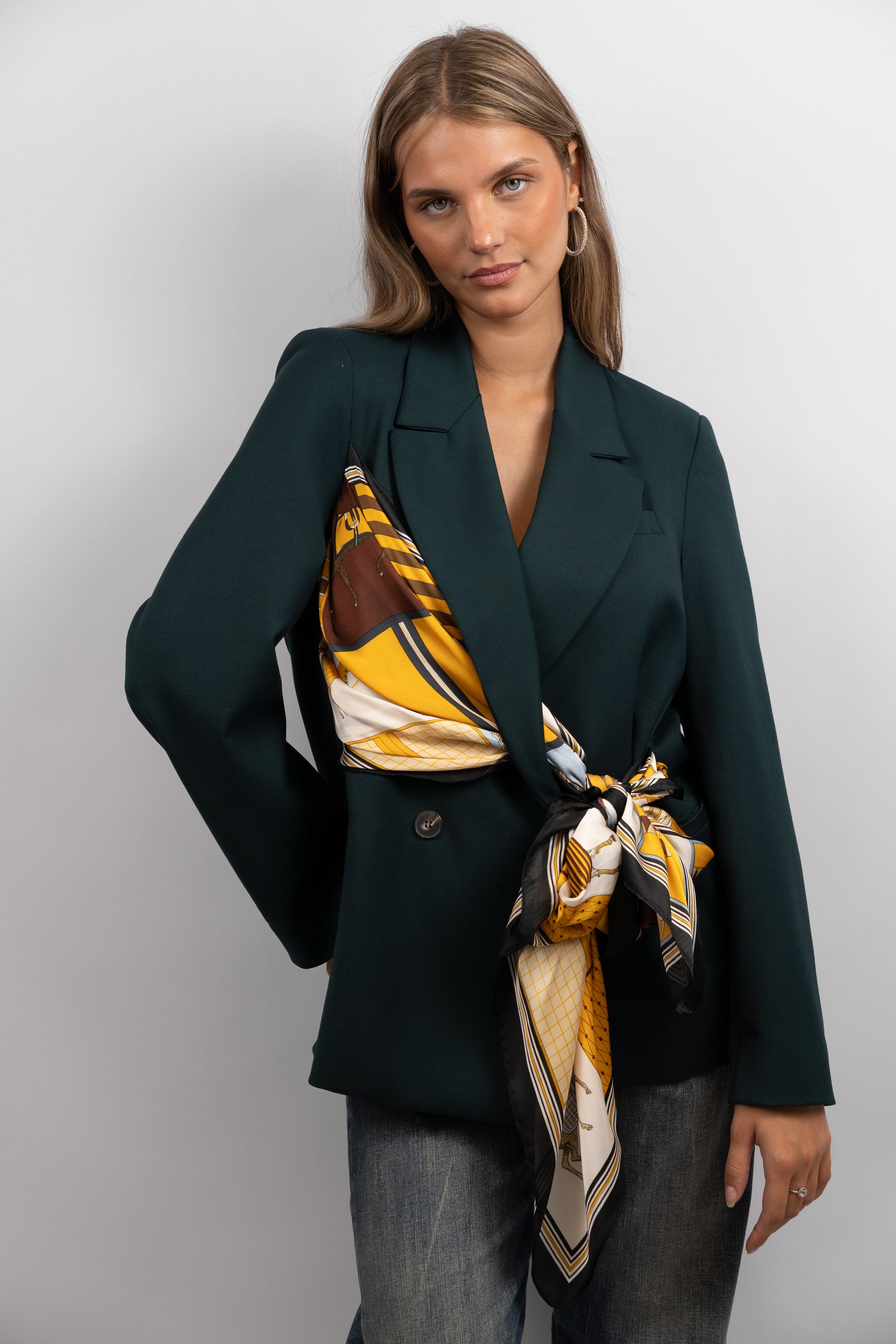 Blazer With Integrated Silk Scarf
