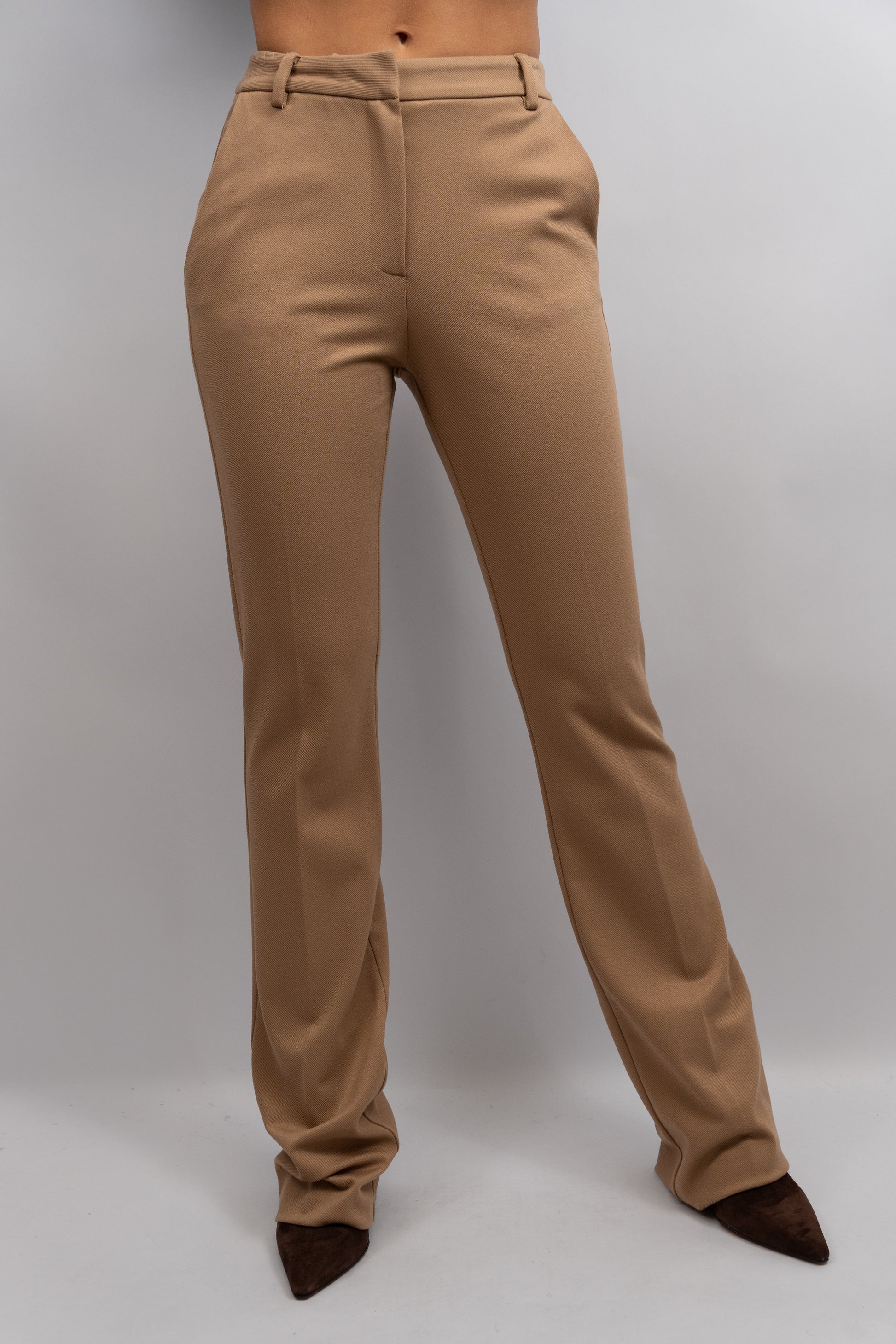 Beige Tailored Straight-Leg Trousers