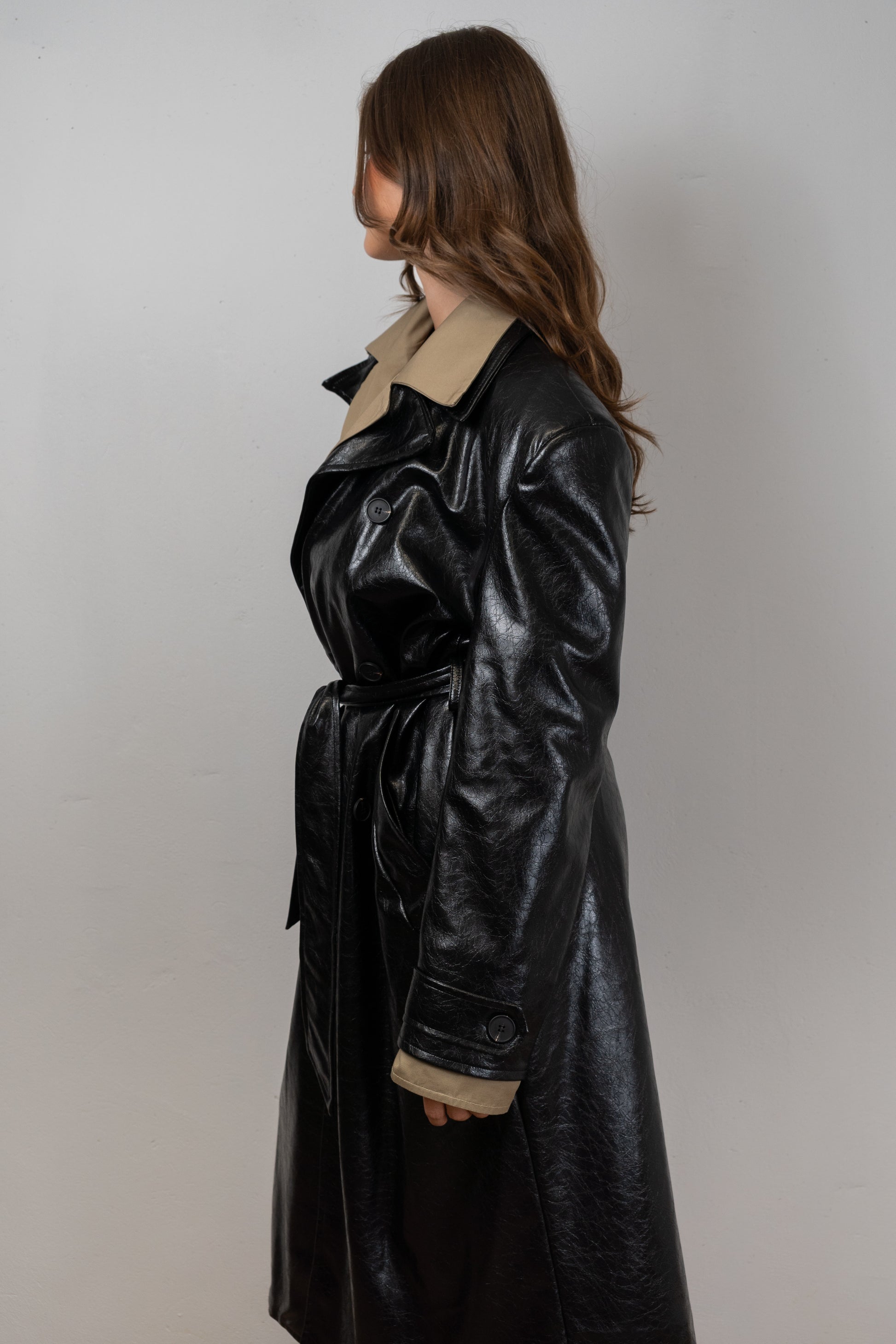 Black Patent Leather Trench Coat