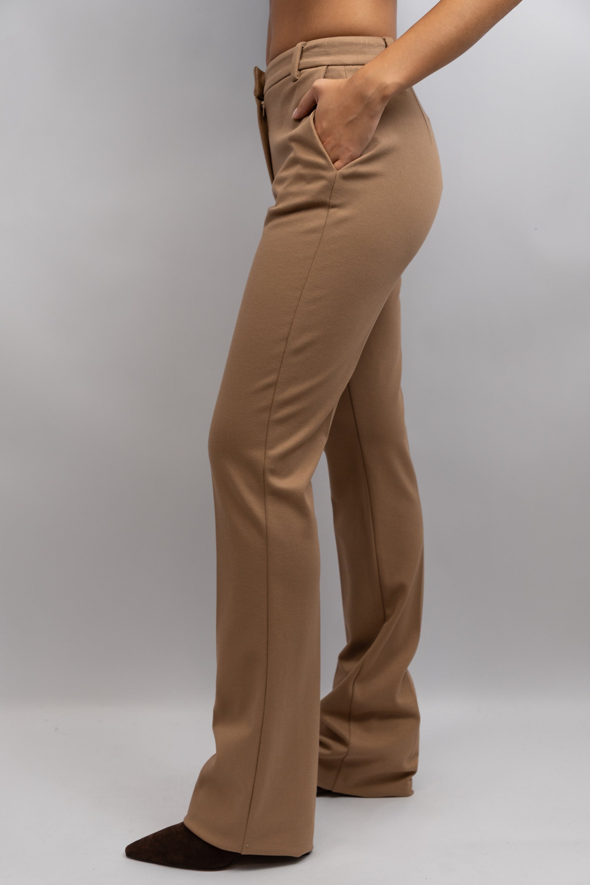 Beige Tailored Straight-Leg Trousers