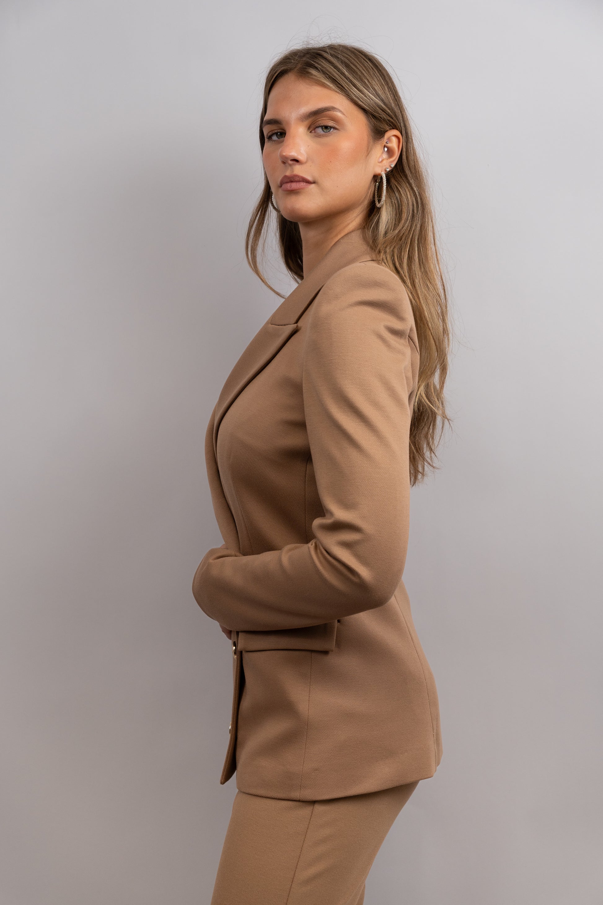 Beige Double-Breasted Blazer