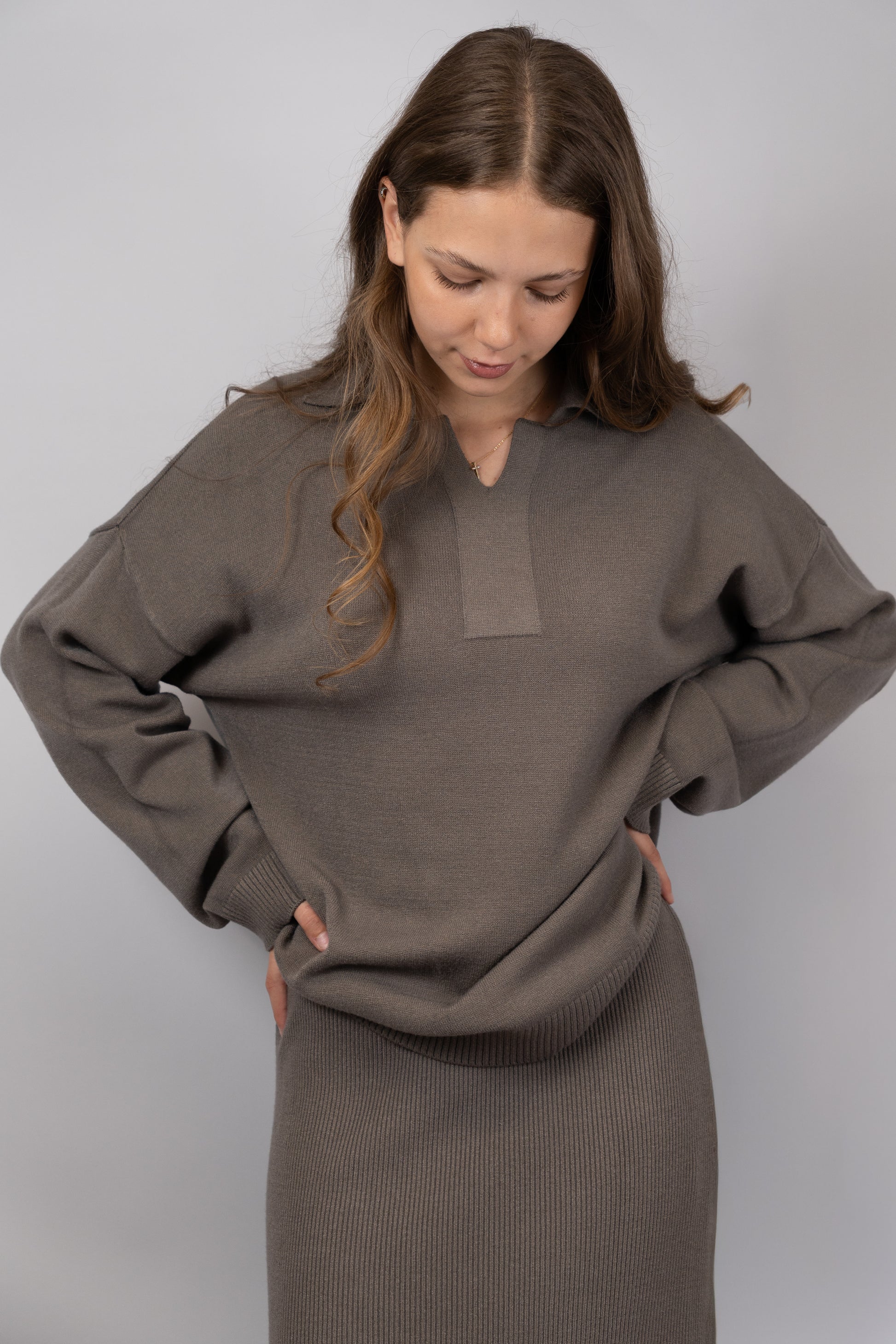 Knit Polo Top & Maxi Skirt Set