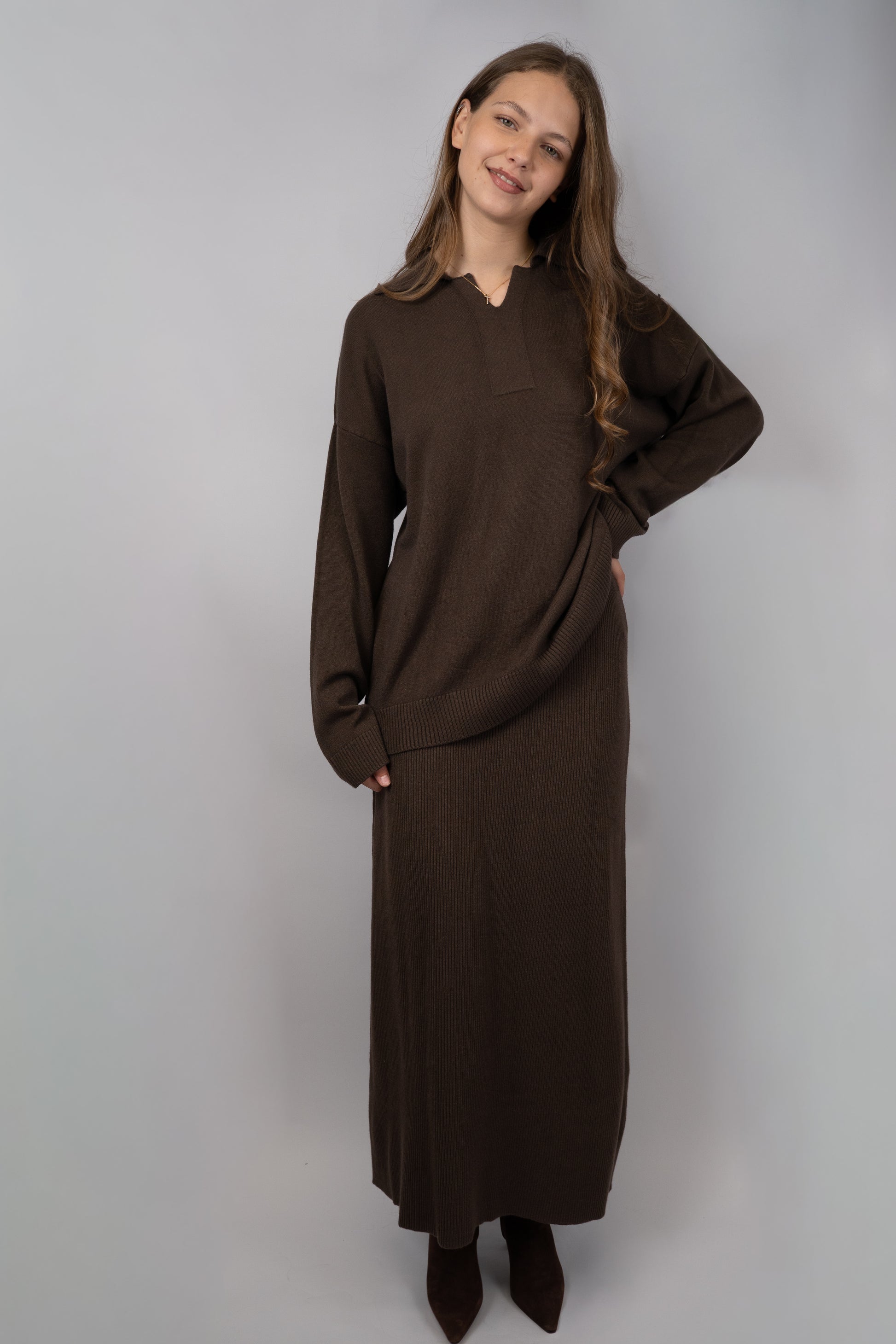 Knit Polo Top & Maxi Skirt Set