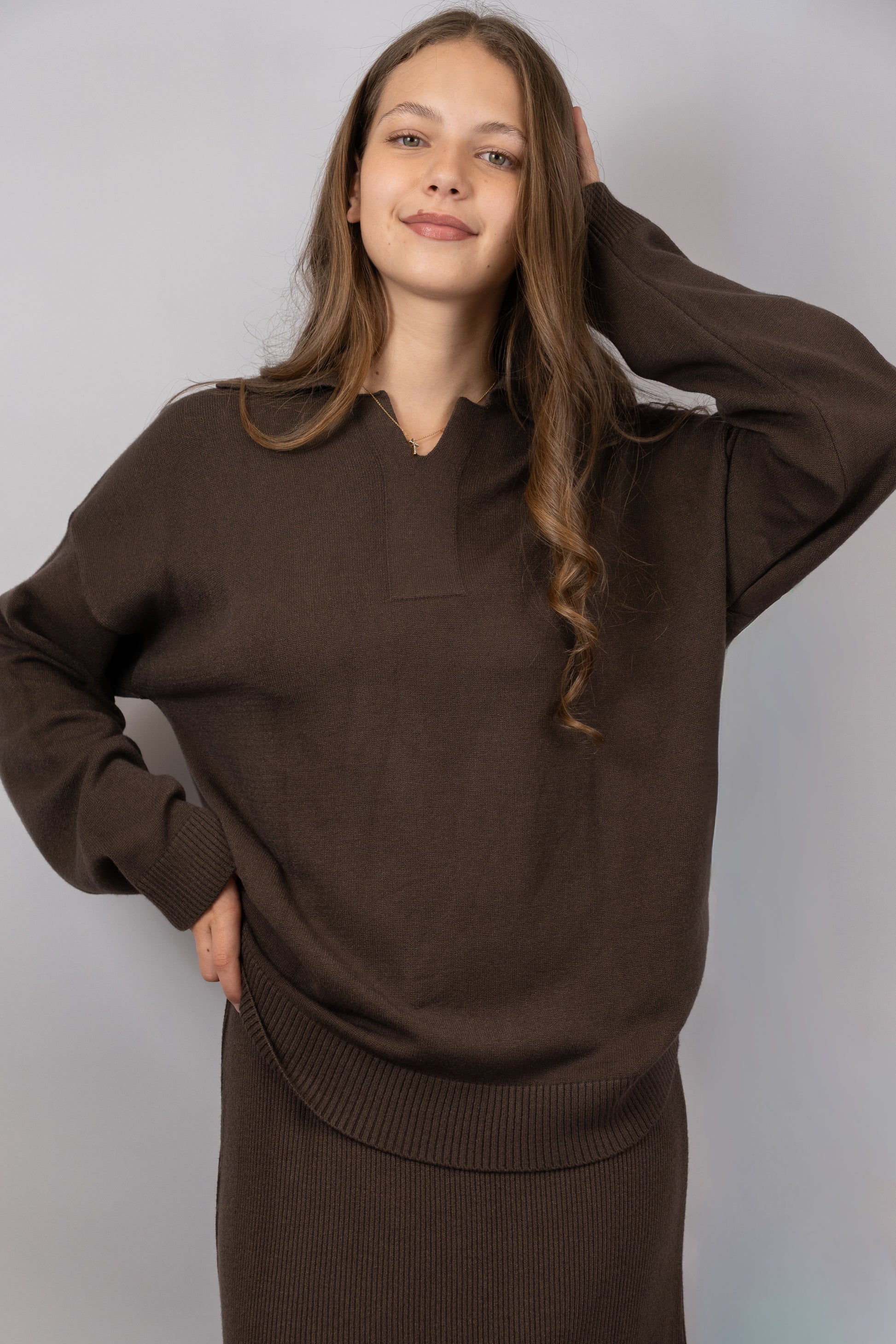 Knit Polo Top & Maxi Skirt Set