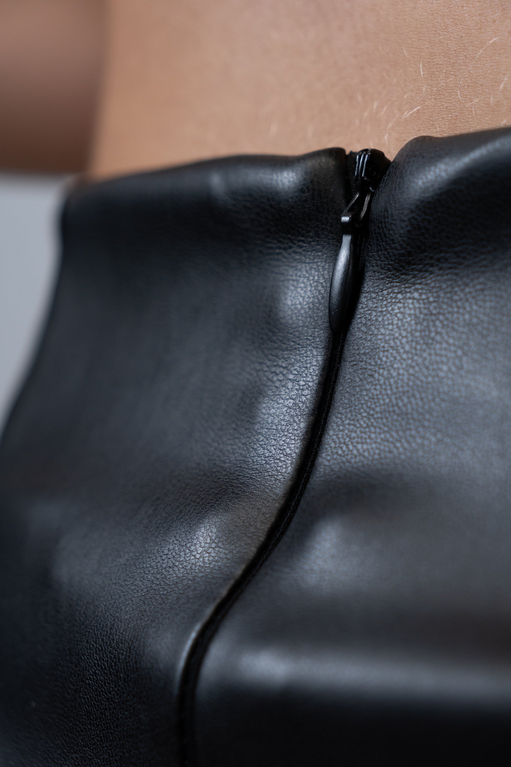 Draped Faux Leather Midi Skirt