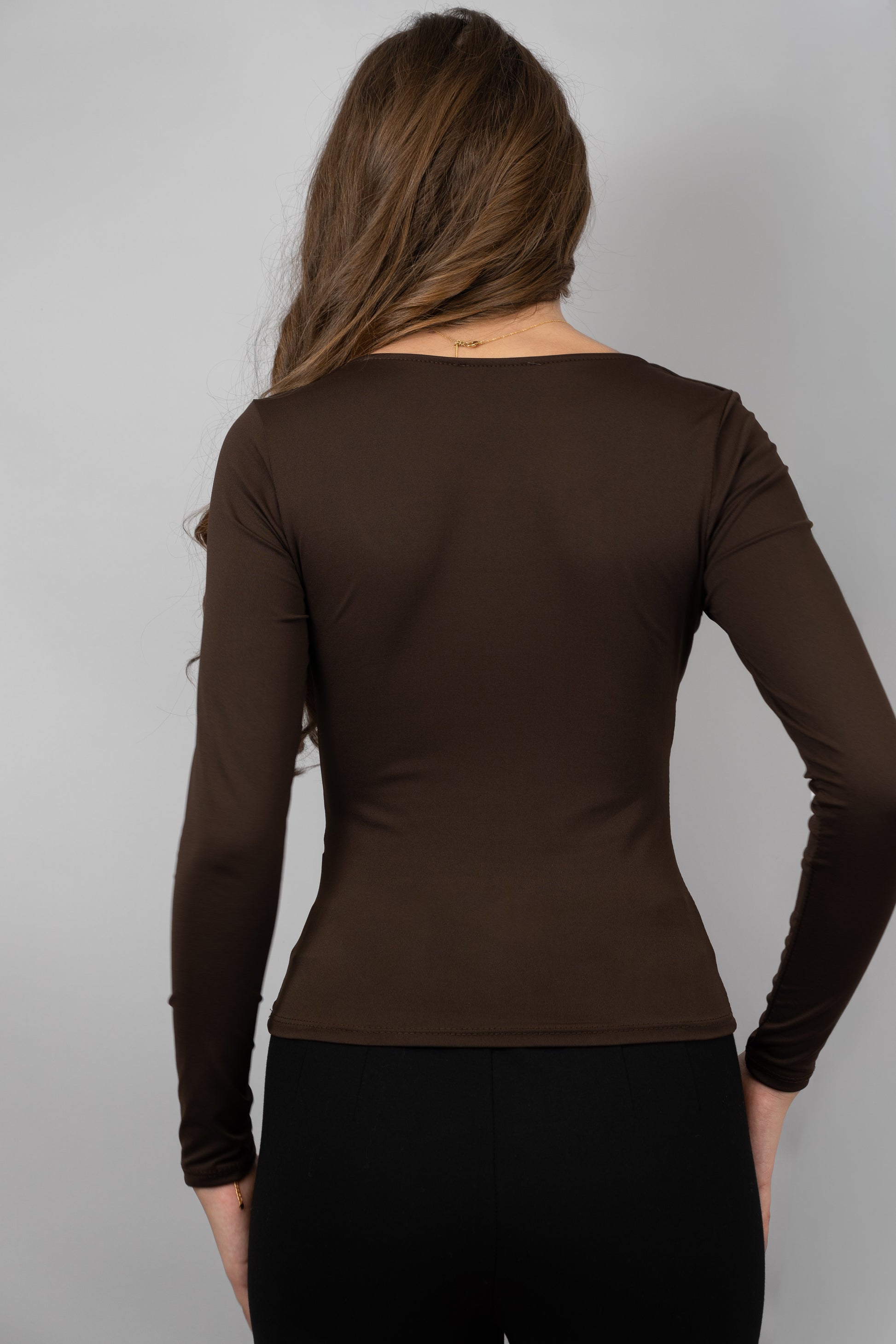 Brown Gold-Detail Fitted Top