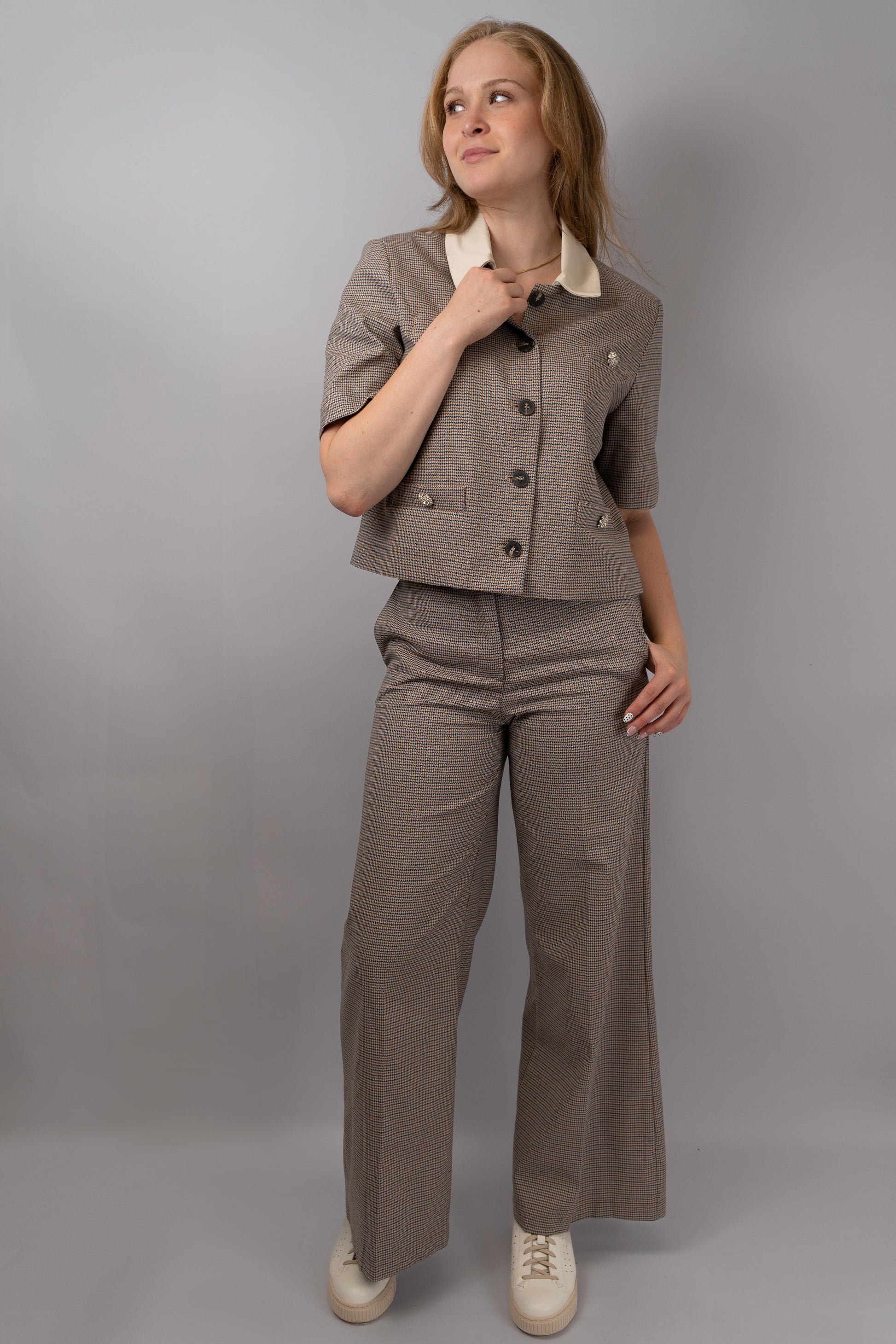 Checked Wide-Leg Trousers