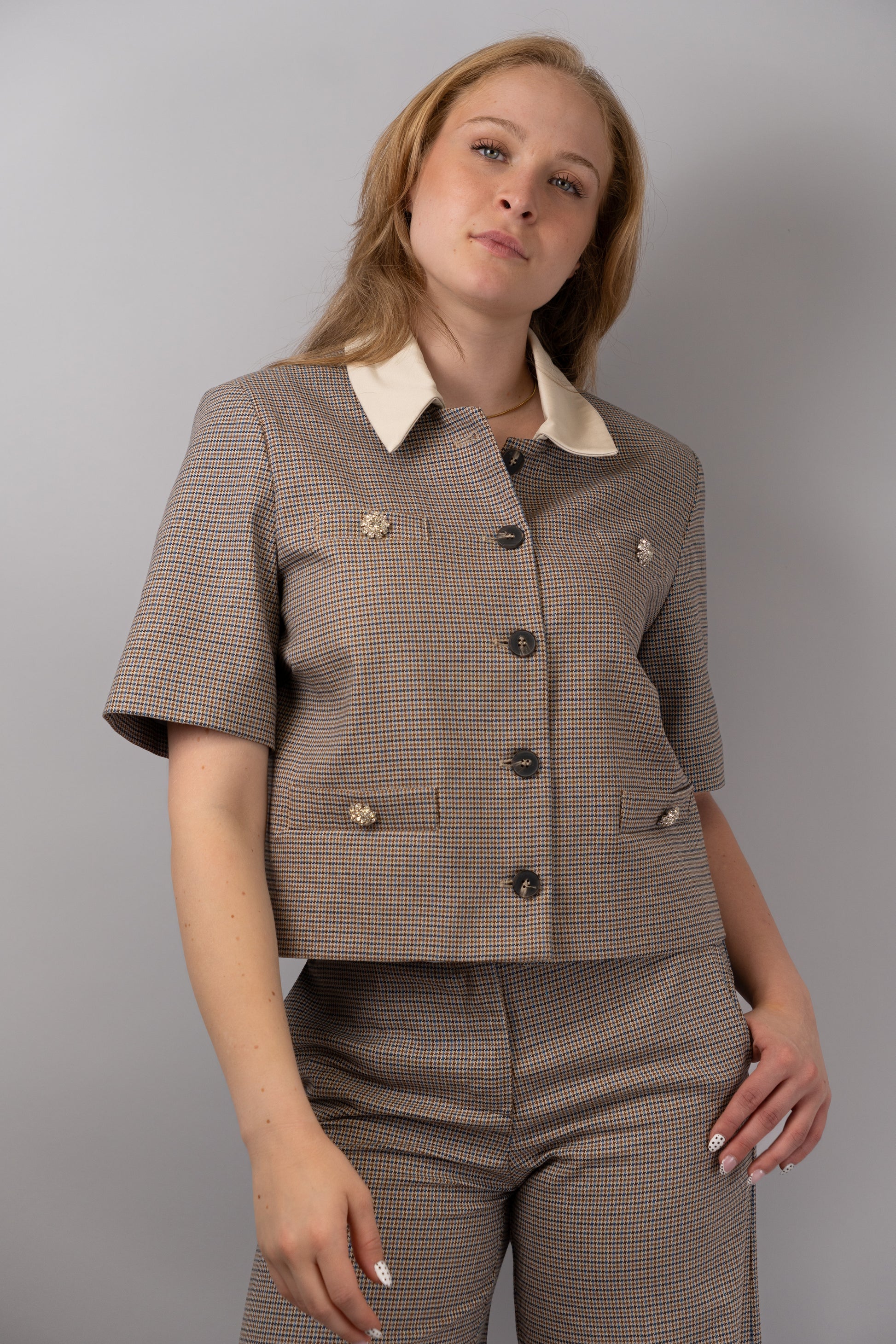 Checked Short-Sleeve Blazer
