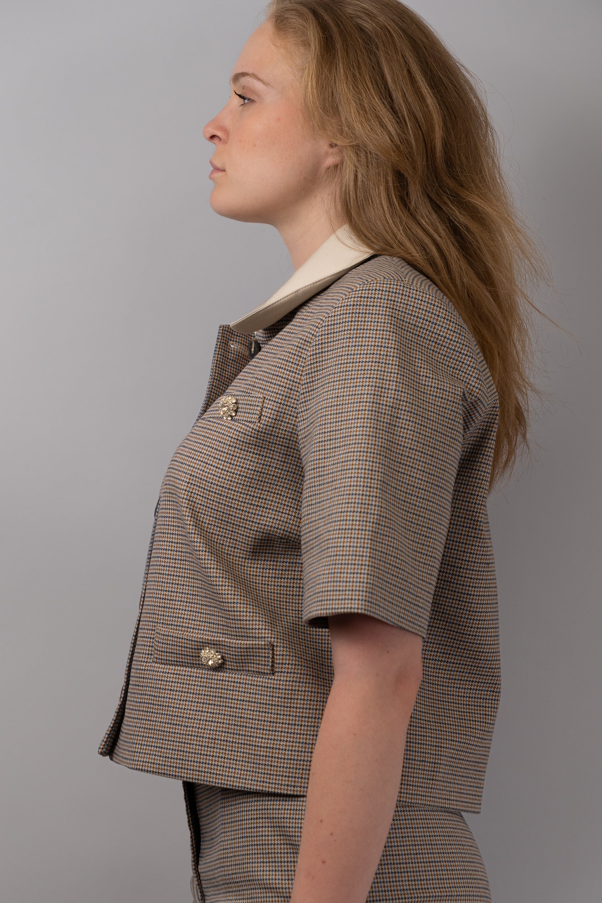 Checked Short-Sleeve Blazer