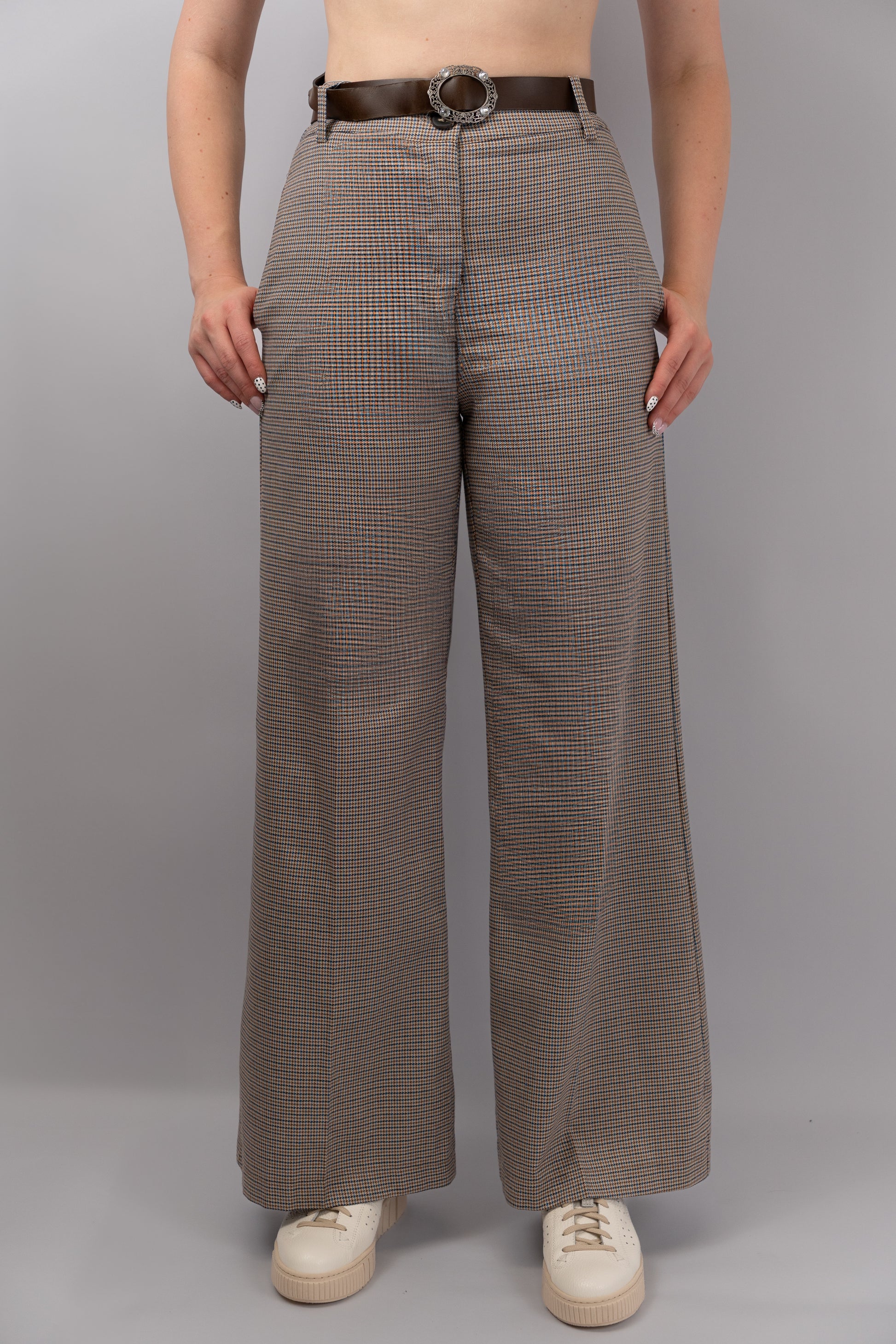 Checked Wide-Leg Trousers