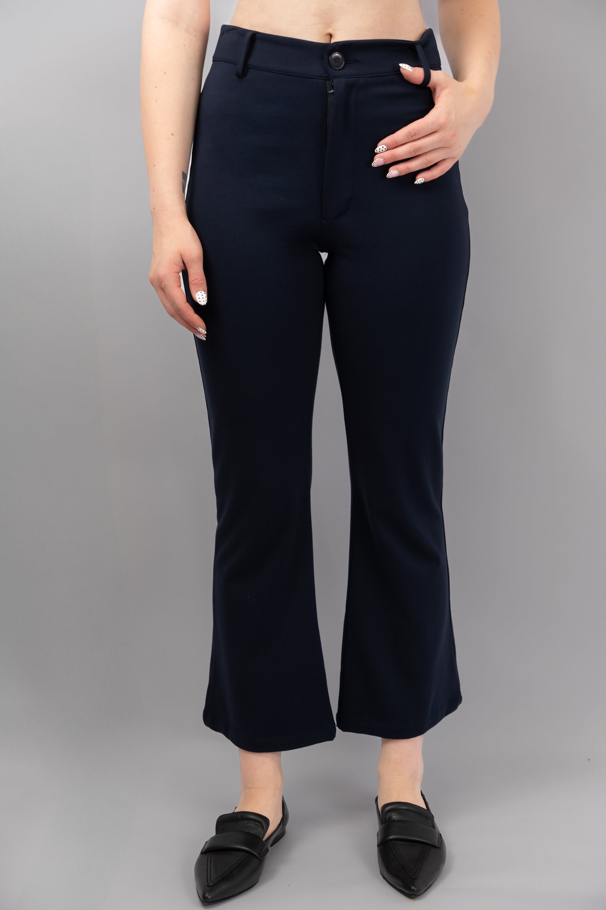 Navy Flared and Cropped Trousers