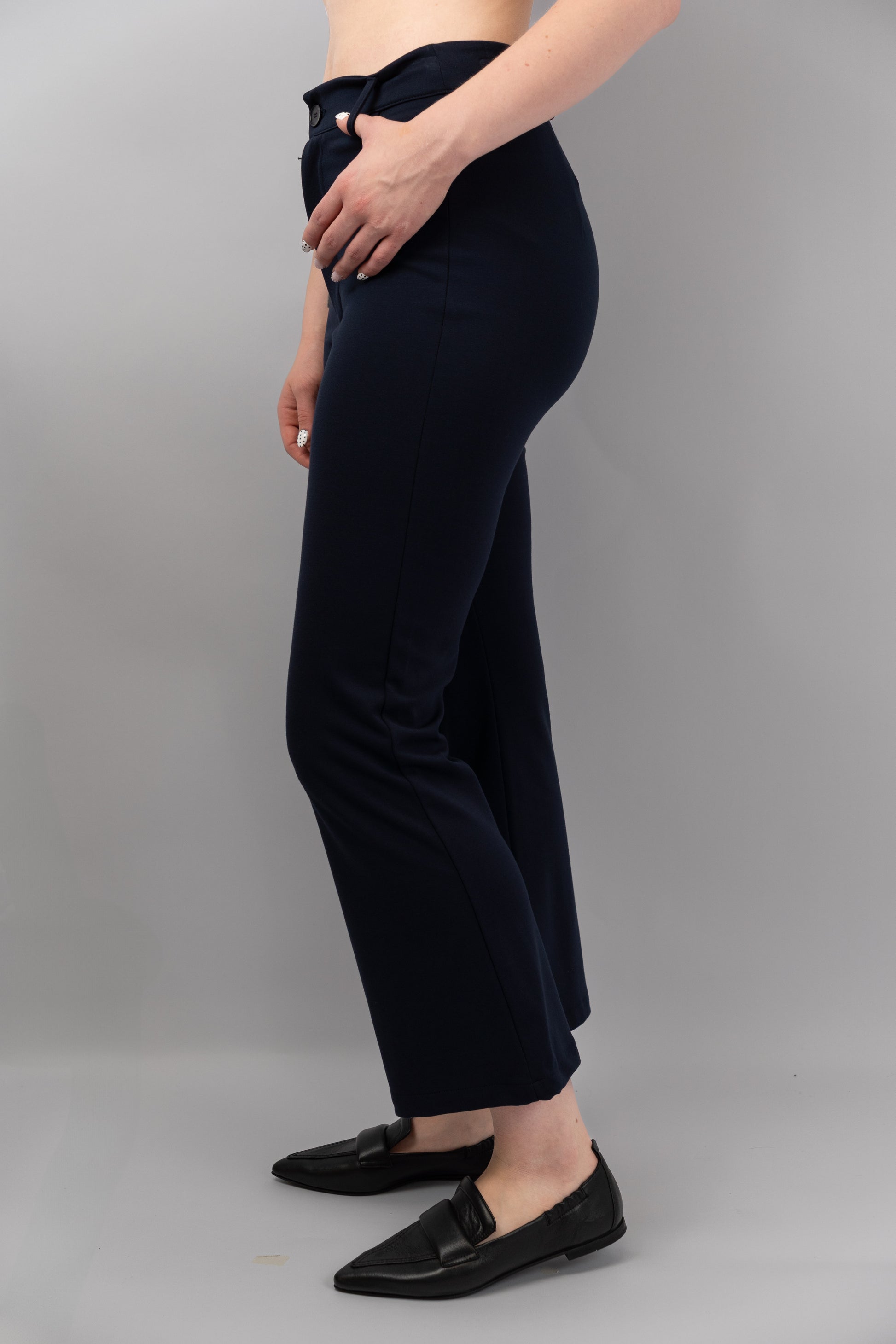 Navy Flared and Cropped Trousers