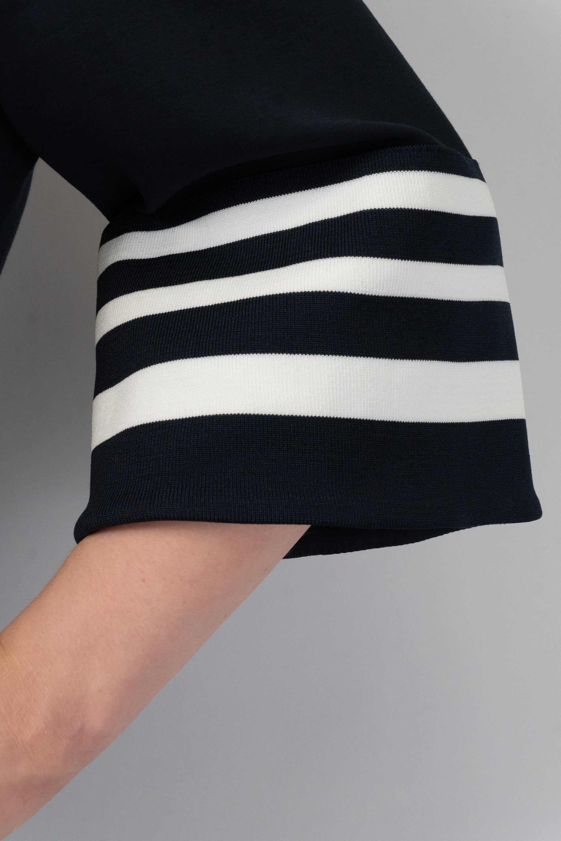 Navy Sweatshirt Top with Striped Sleeves