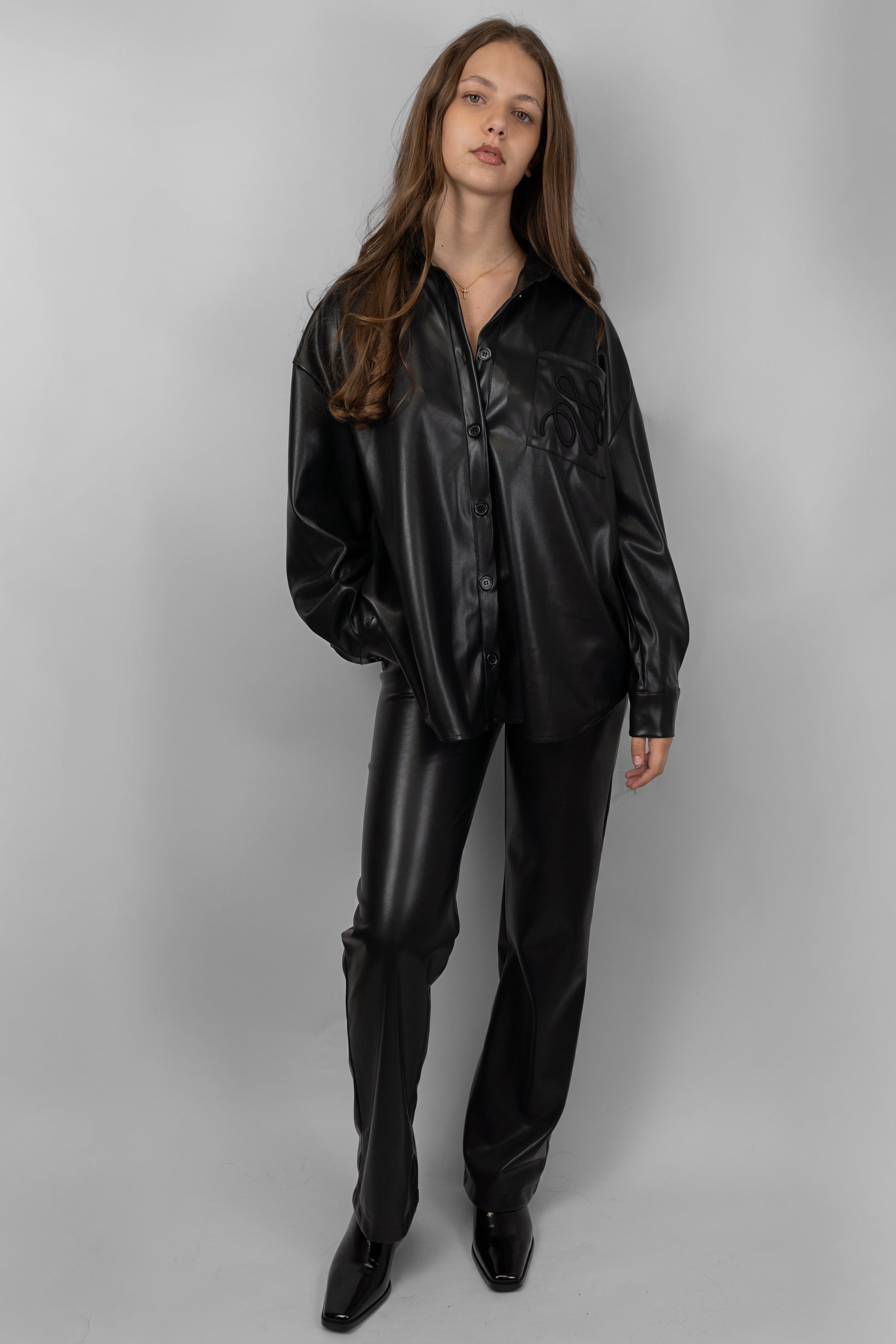 Straight-Leg Faux Leather Pants