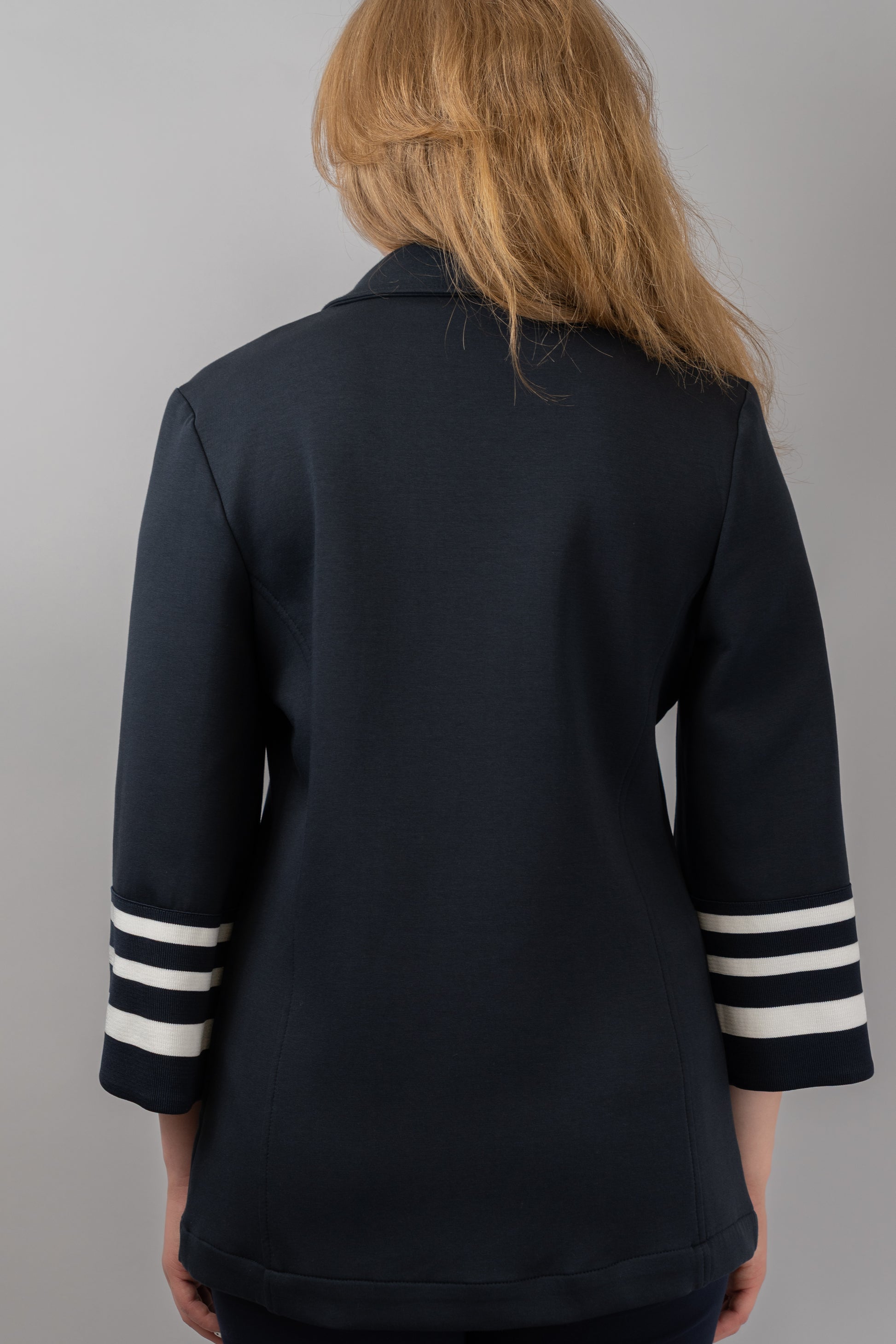 Navy Blazer with Striped Cuffs