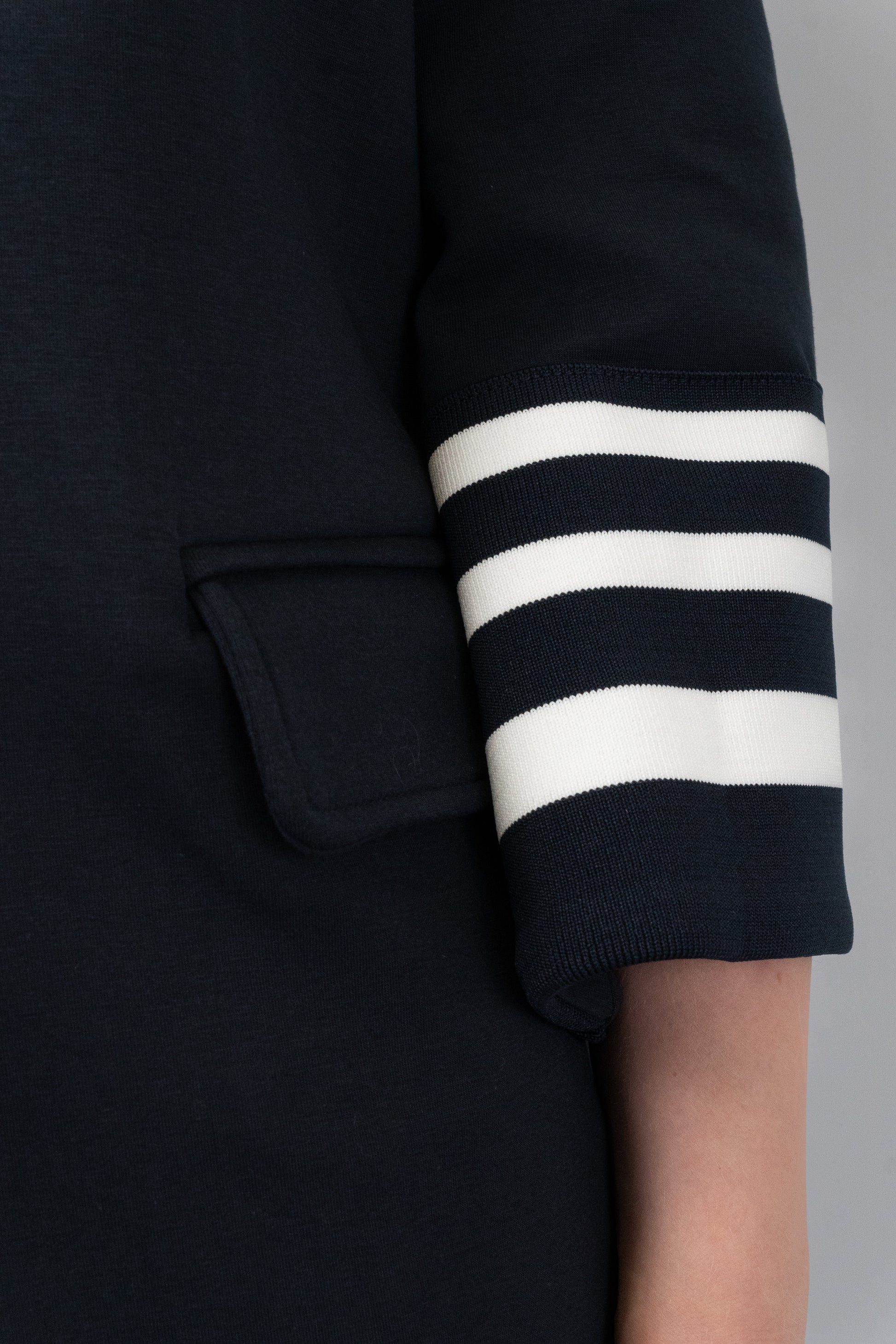 Navy Blazer with Striped Cuffs